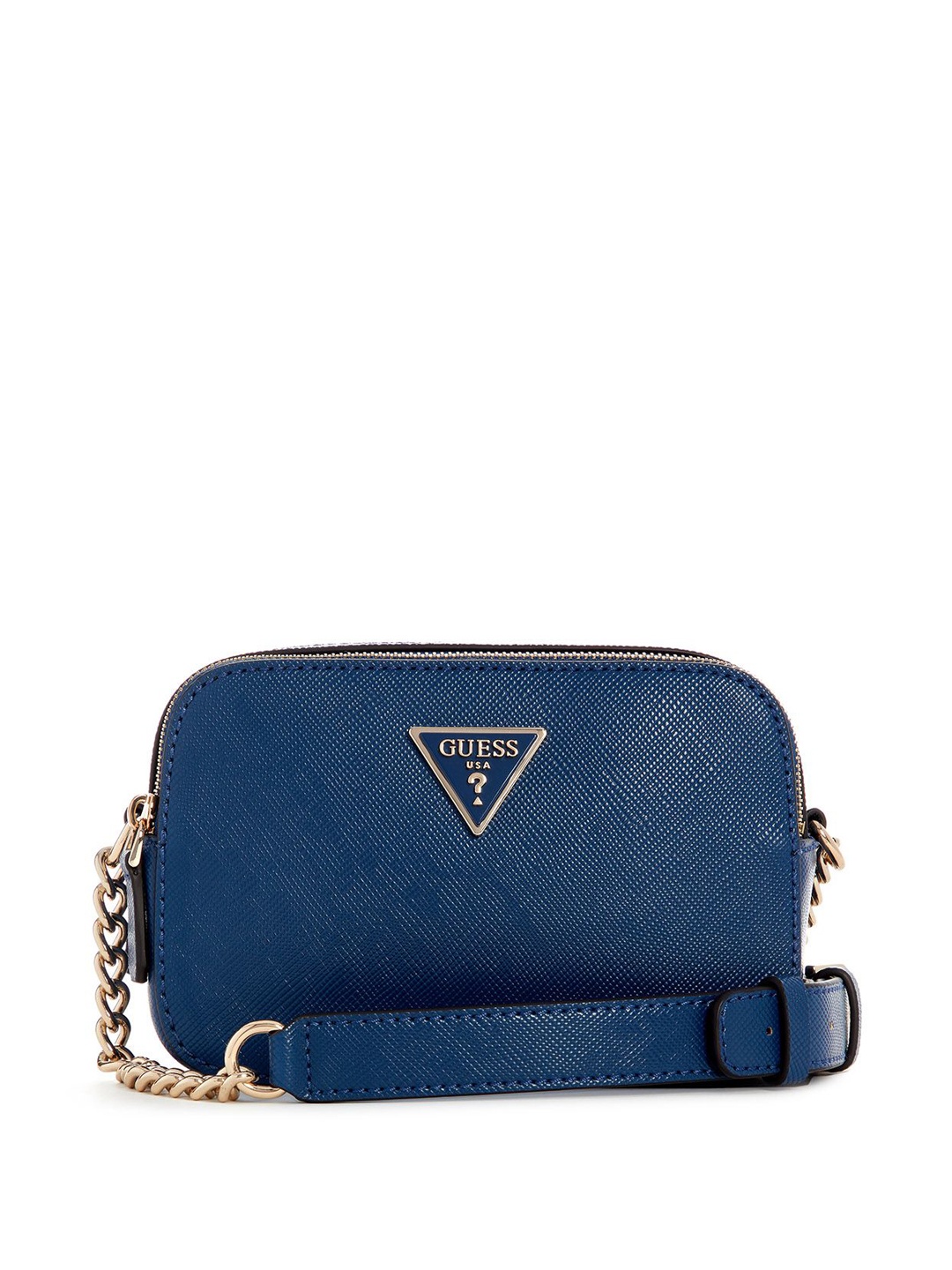 

GUESS PU Textured Self Design Structured Embellished Sling Bag, Navy blue