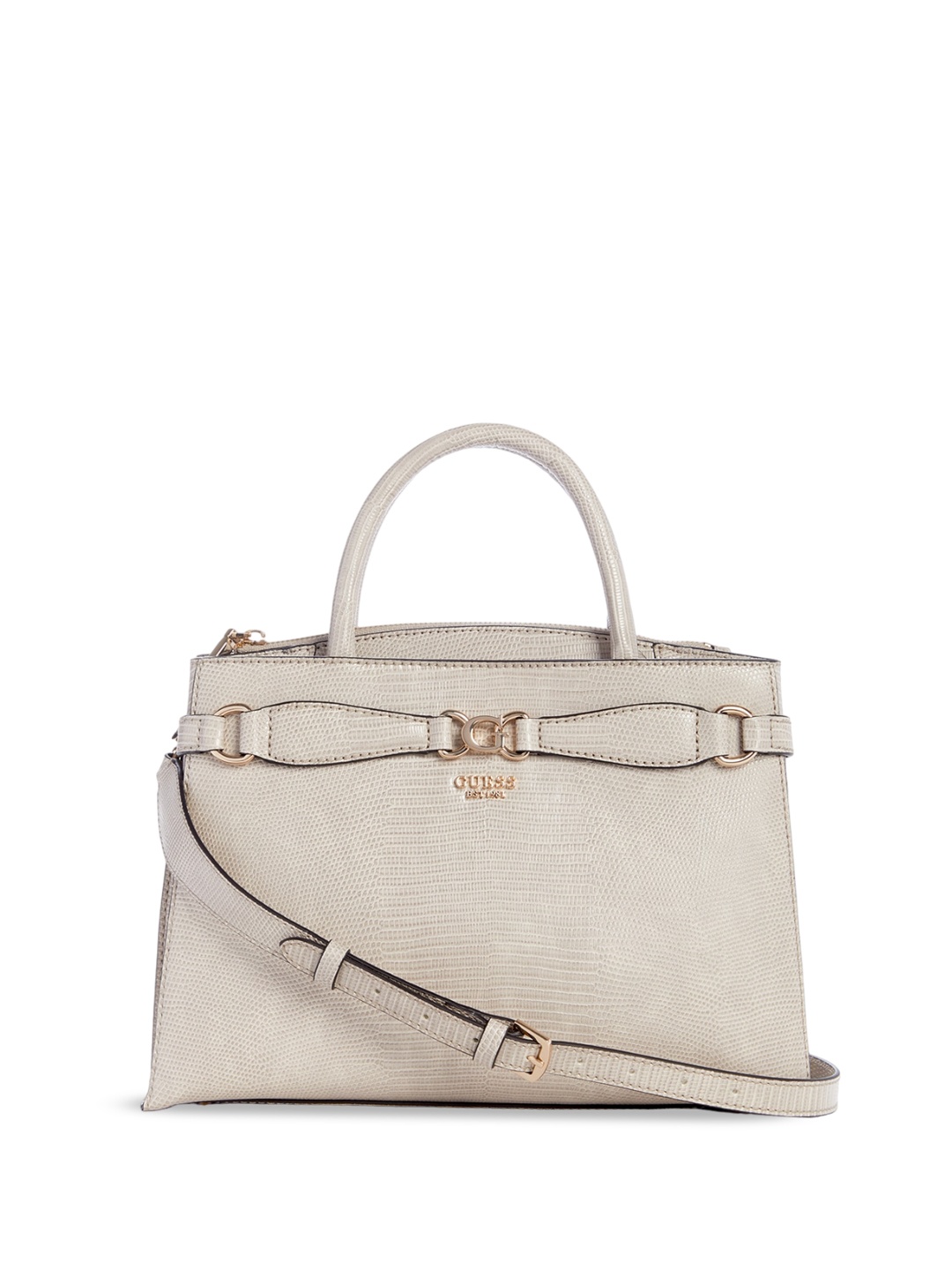 

GUESS PU Structured Textured Handheld Bag with Bow Detail, Taupe