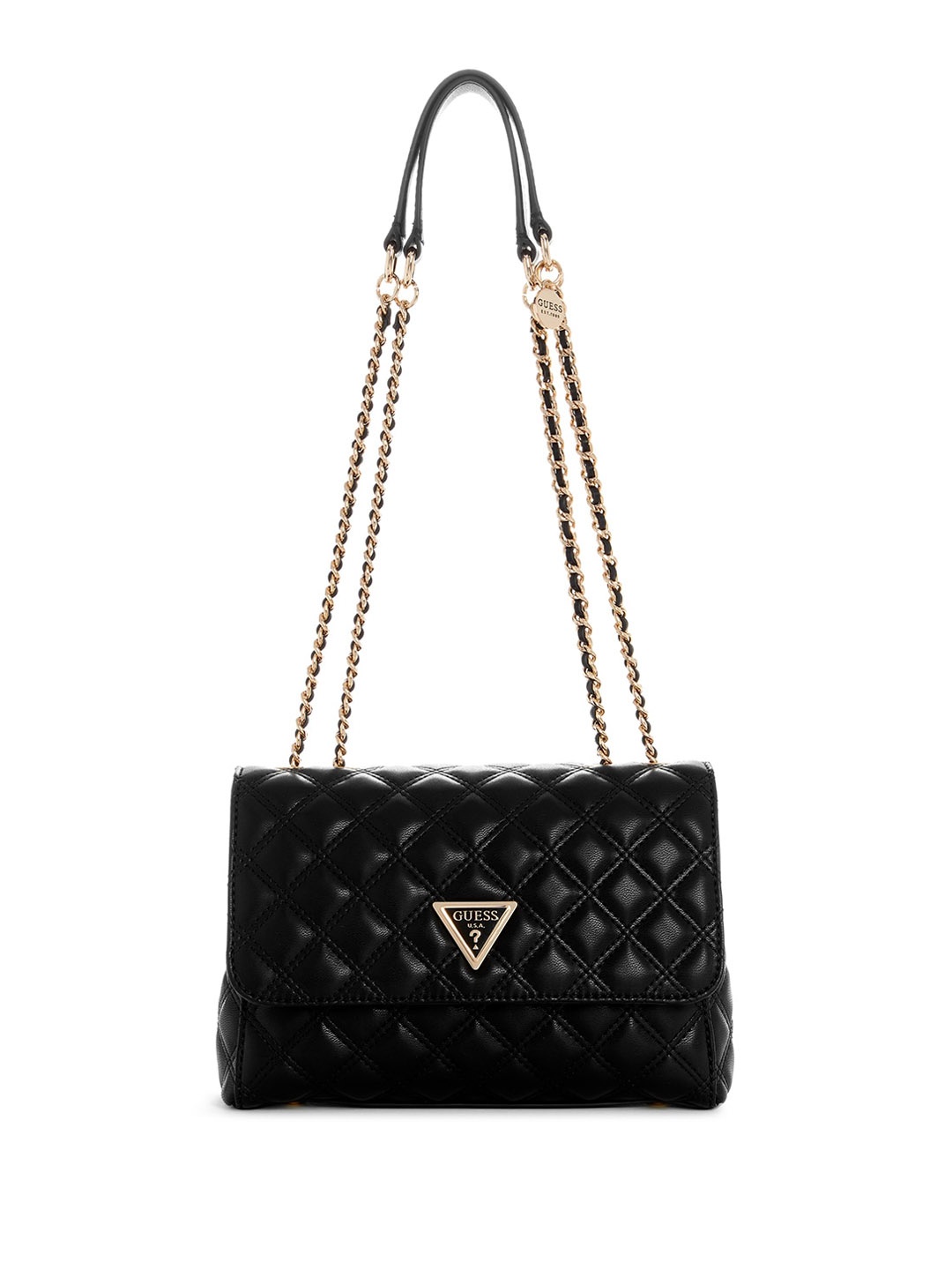 

GUESS Women Solid Textured PU Structured Shoulder Bag with Quilted, Black