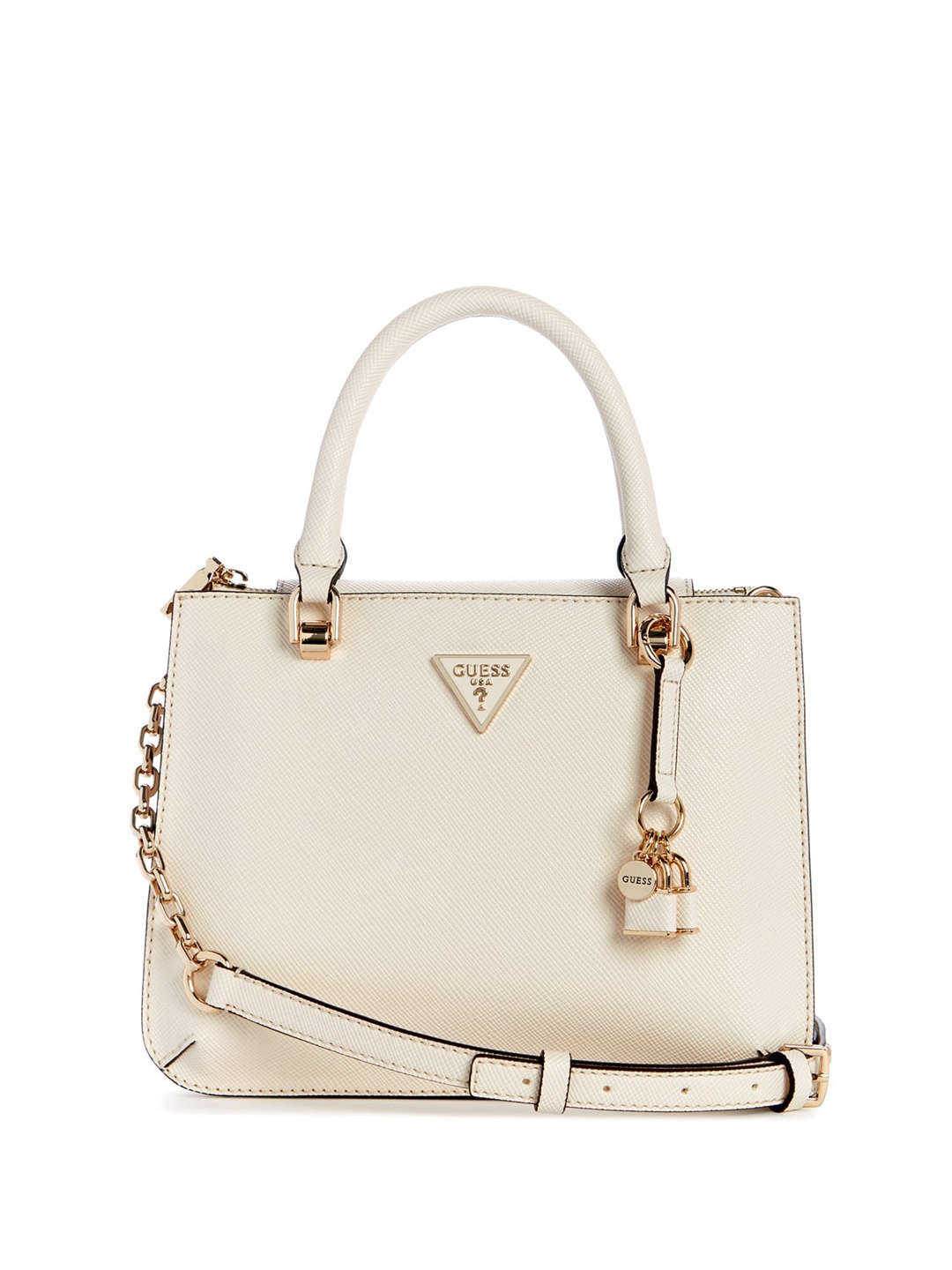 

GUESS Colourblocked PU Structured Handheld Bag, Off white