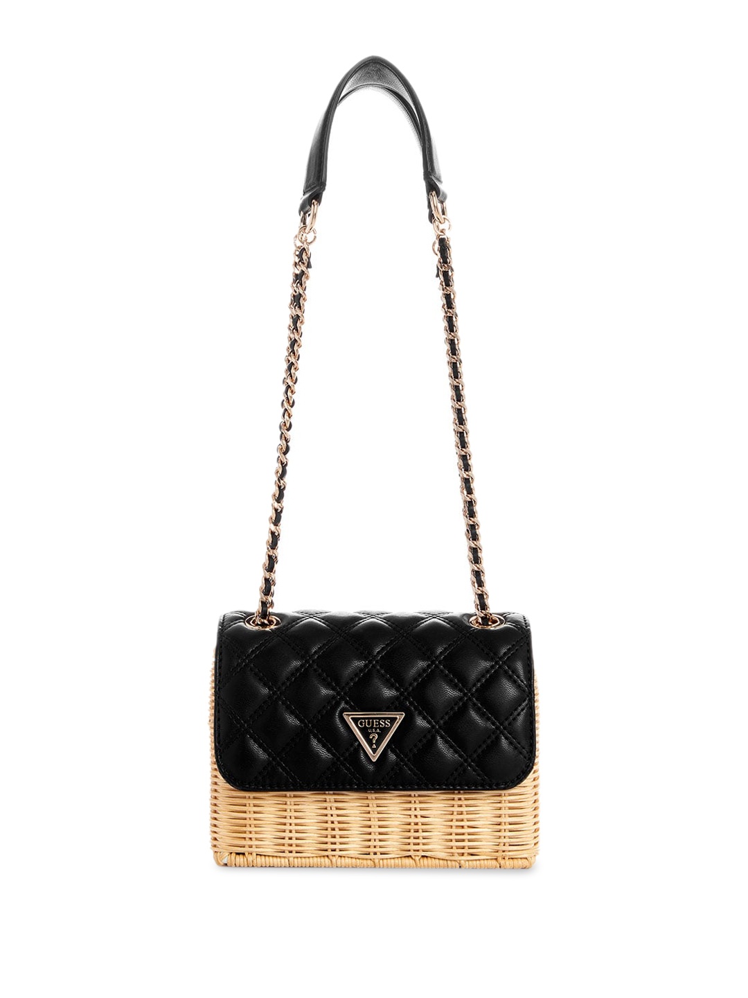 

GUESS Textured Structured Sling Bag with Quilted, Black