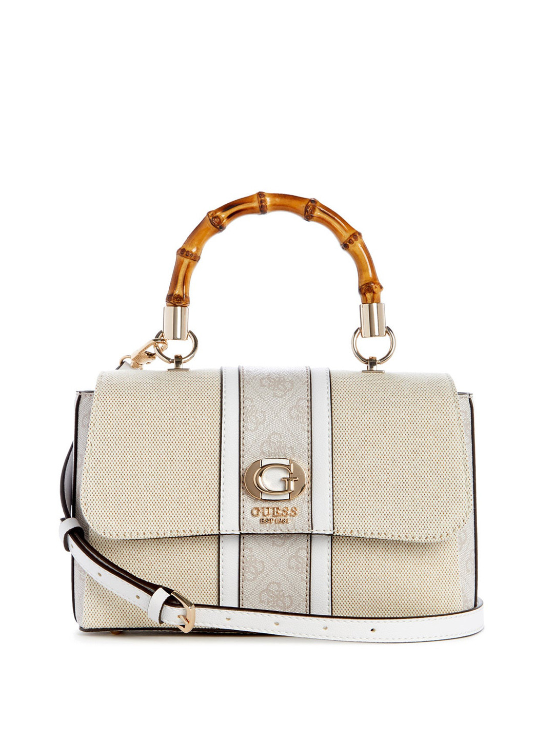 

GUESS Women Animal Structured Satchel, Off white