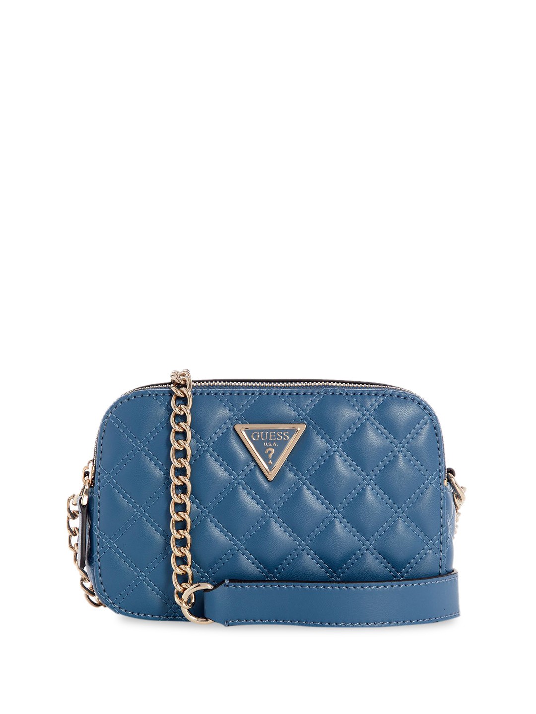 

GUESS Textured Self Design PU Structured Sling Bag with Quilted, Blue