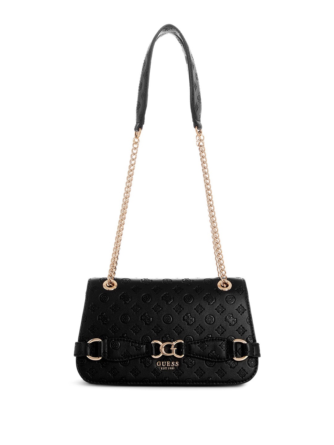 

GUESS Embellished PU Structured Shoulder Bag with Quilted, Black