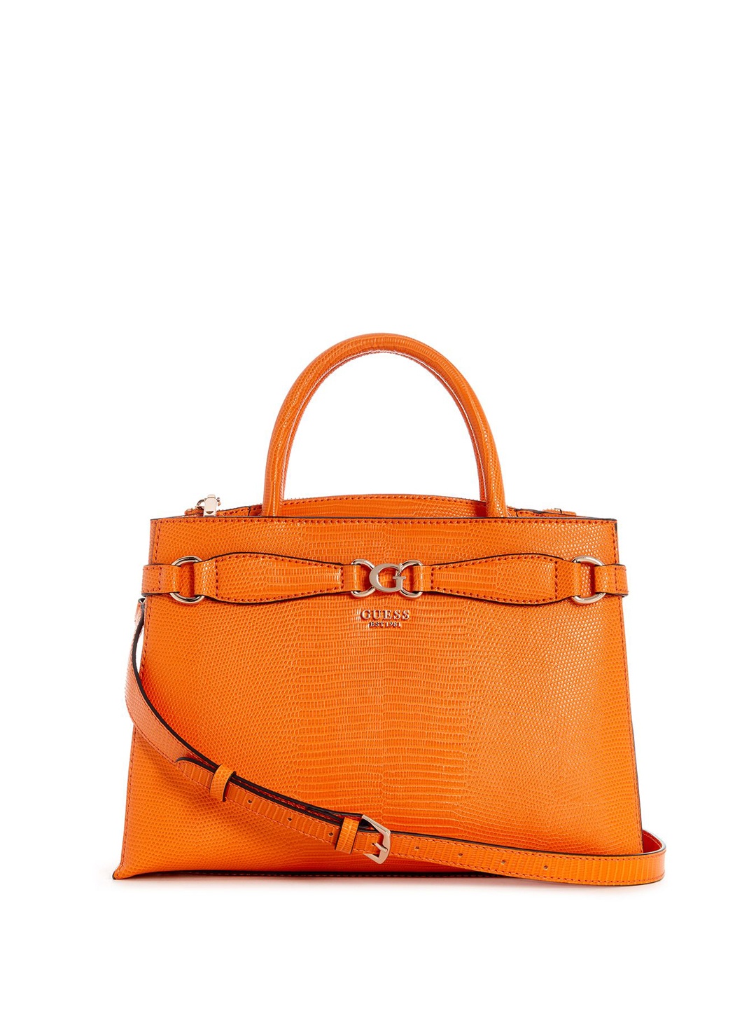 

GUESS Women Textured PU Shopper Handheld Bag with Bow Detail, Orange