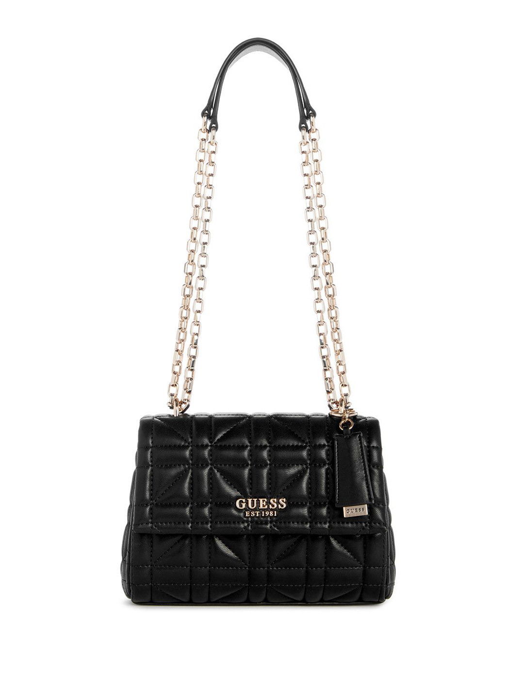 

GUESS Textured PU Structured Shoulder Bag with Quilted, Black