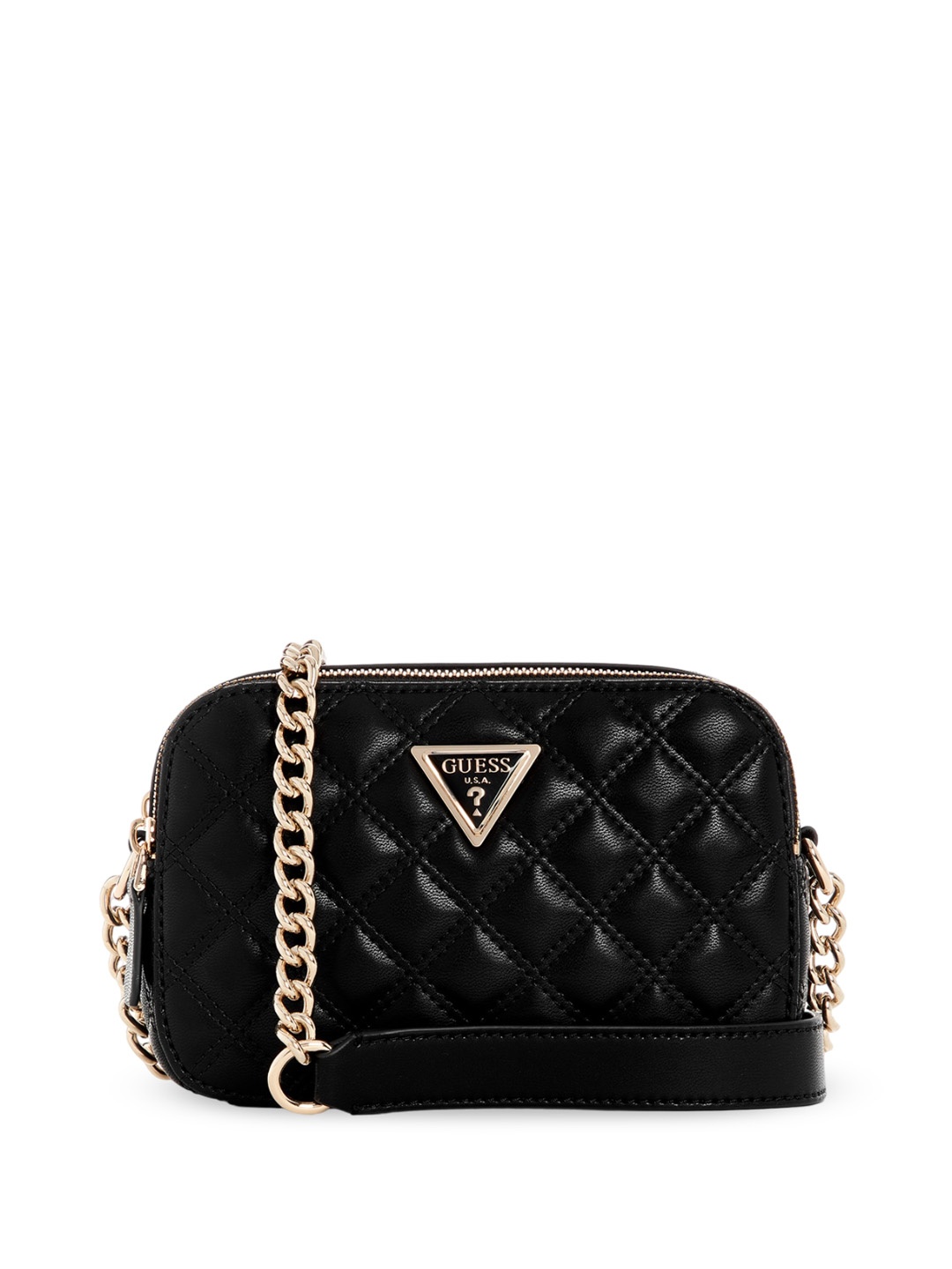 

GUESS Women Solid PU Structured Sling Bag with Quilted, Black