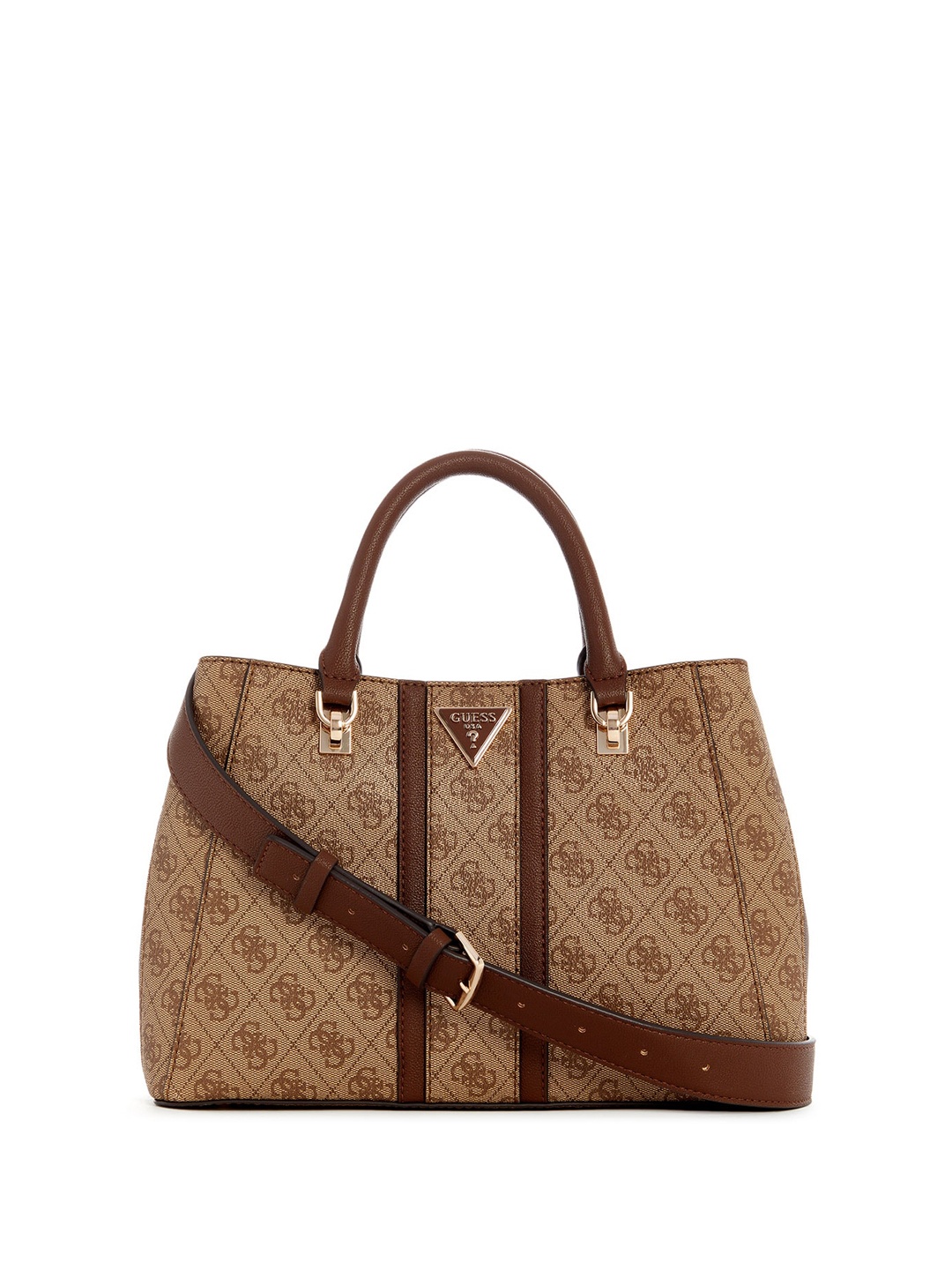 

GUESS Printed PU Structured Handheld Bag with Cut Work, Brown