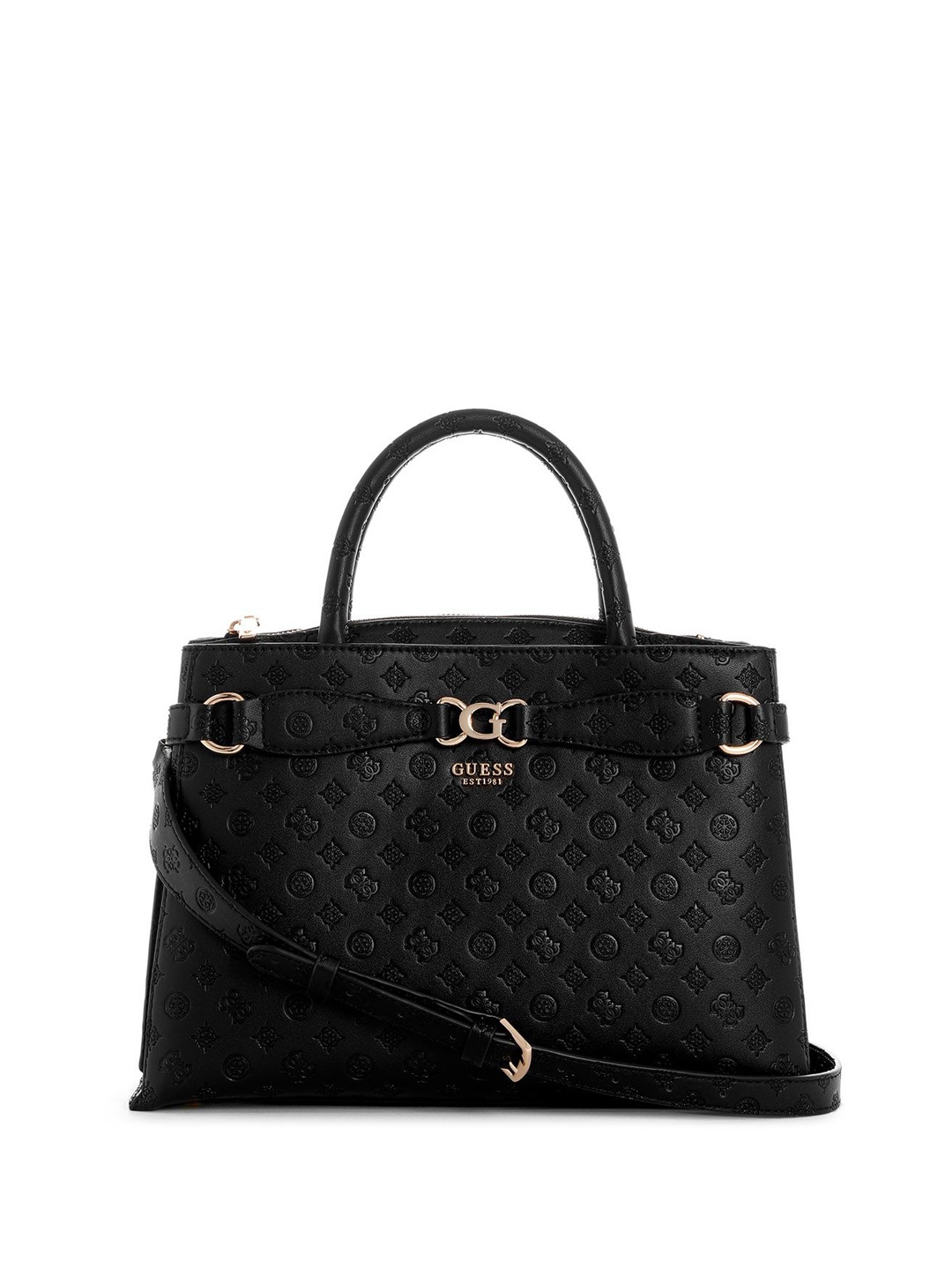 GUESS Women Textured PU Shopper Handheld Bag with Fringed, Black