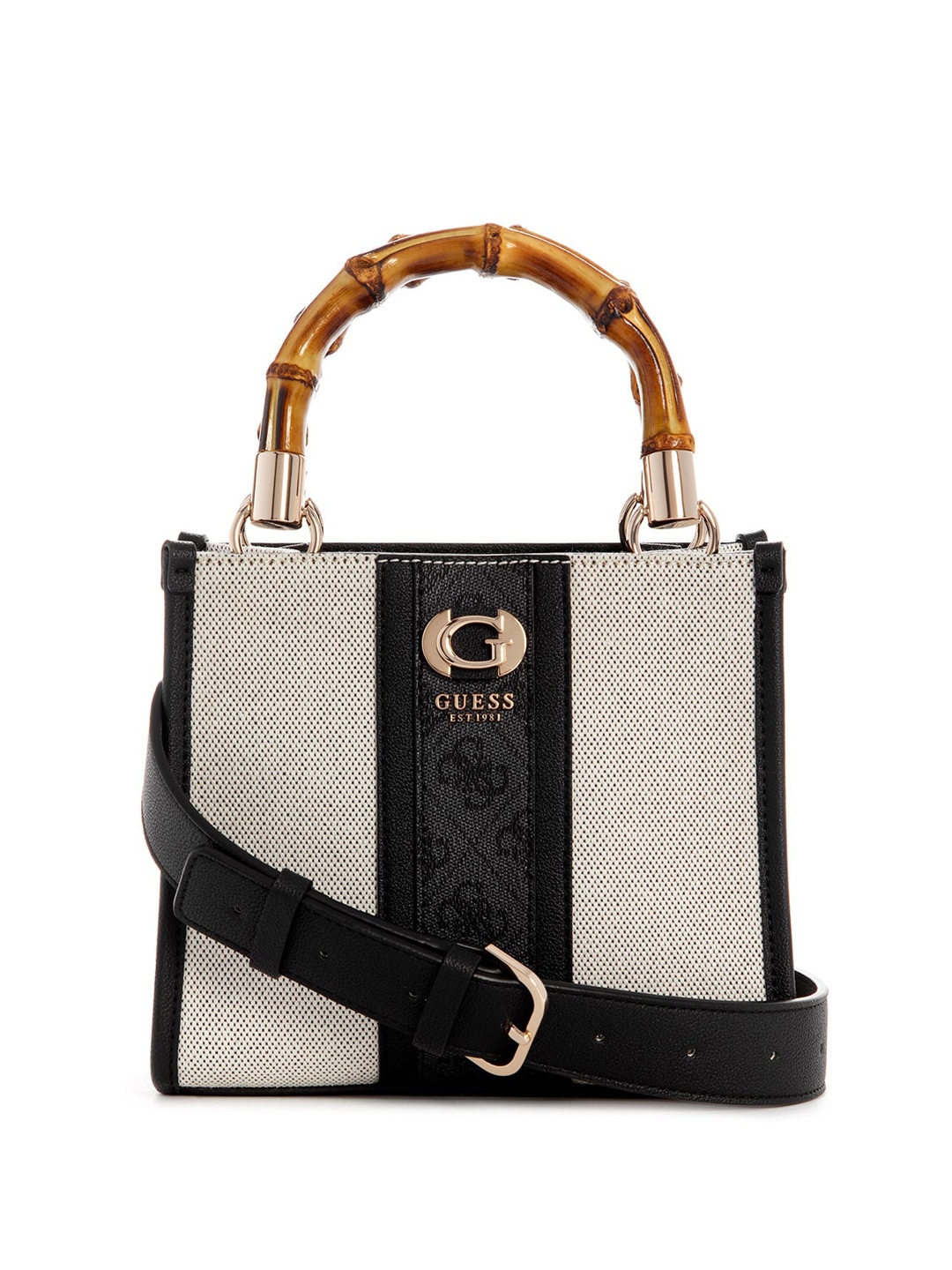 

GUESS Colourblocked Printed Structured Handheld Bag, Black