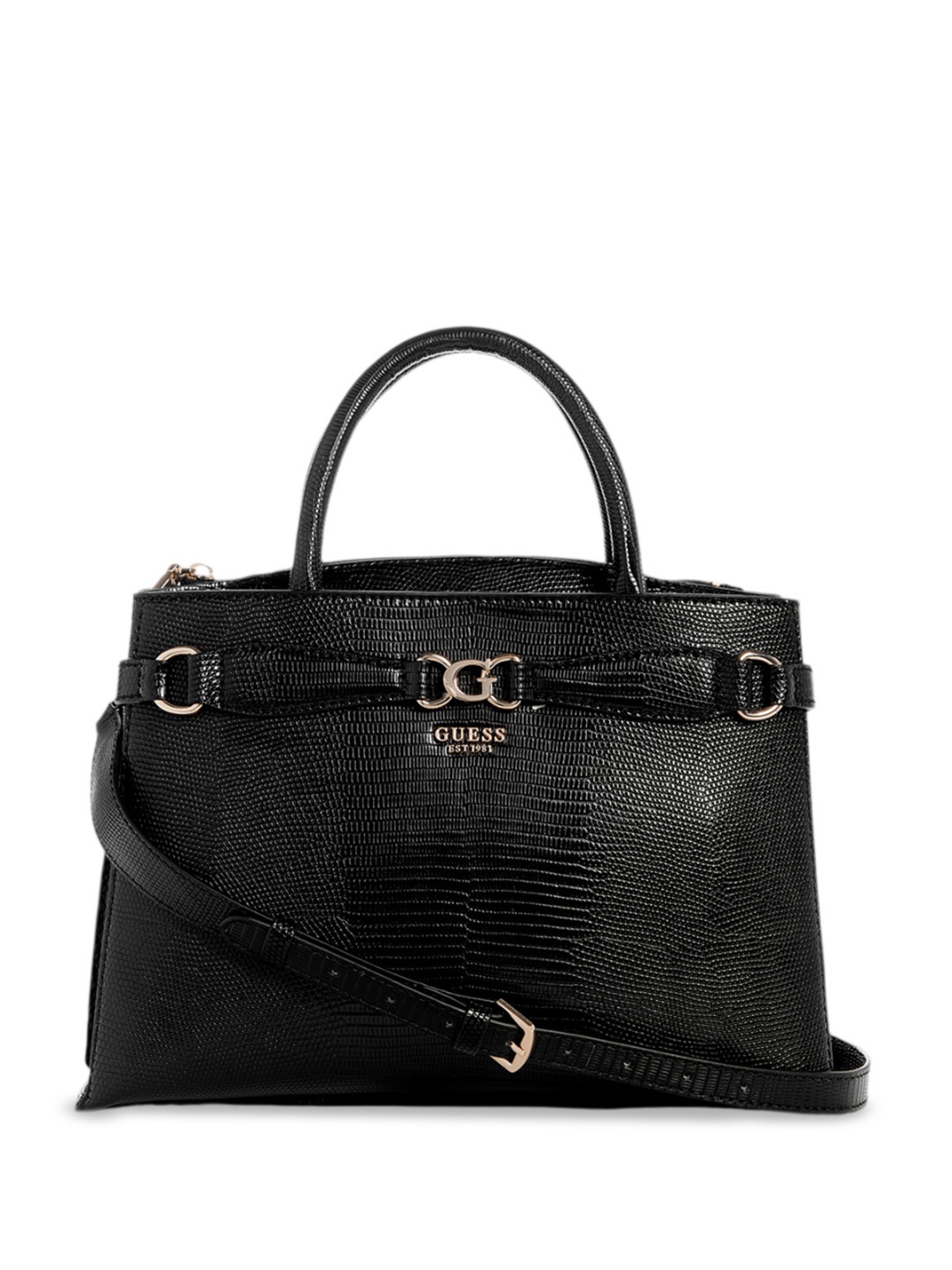 

GUESS Textured PU Structured Handheld Bag, Black
