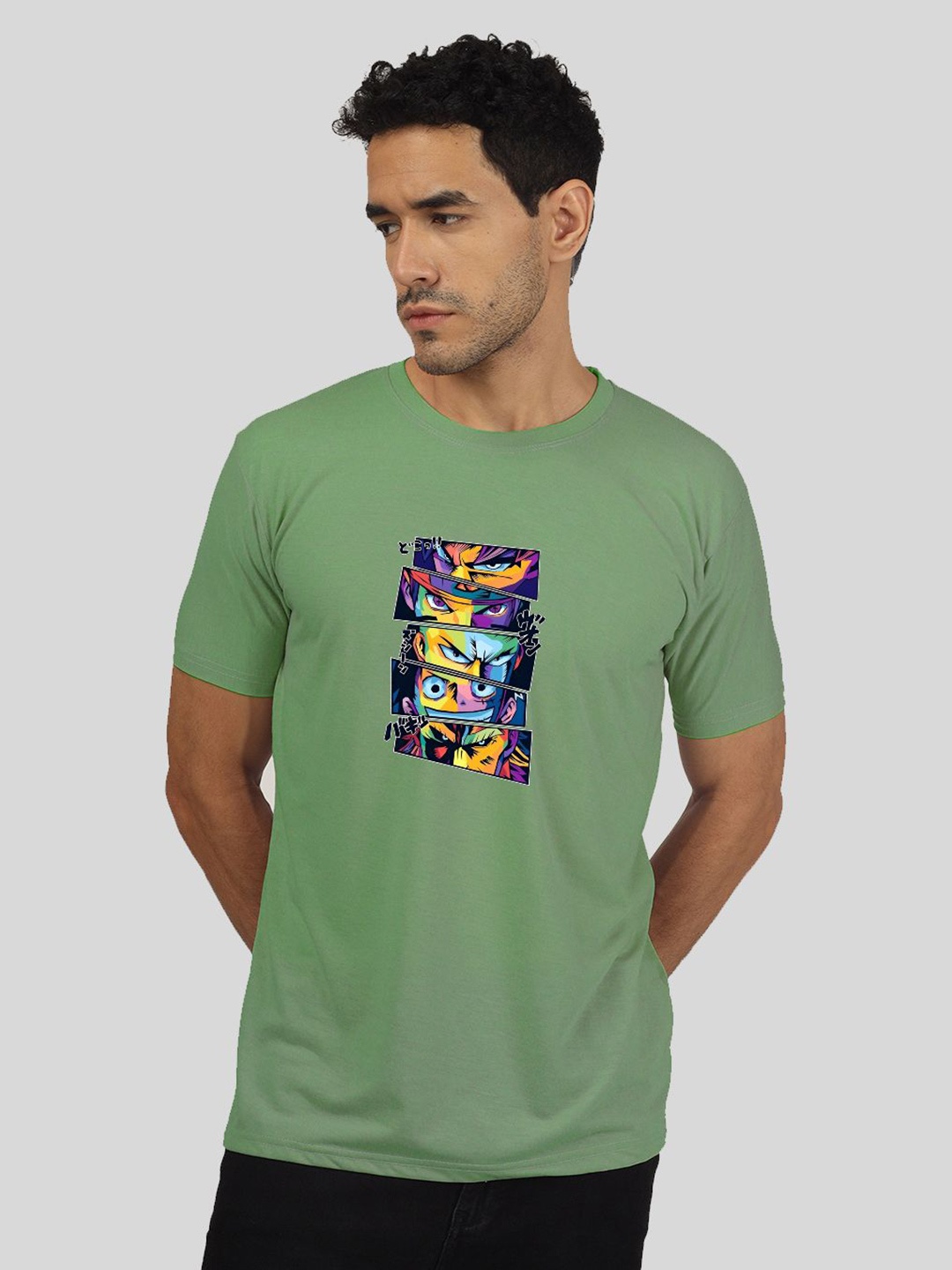 

Greylongg Men Graphic Printed Round Neck T-shirt, Green