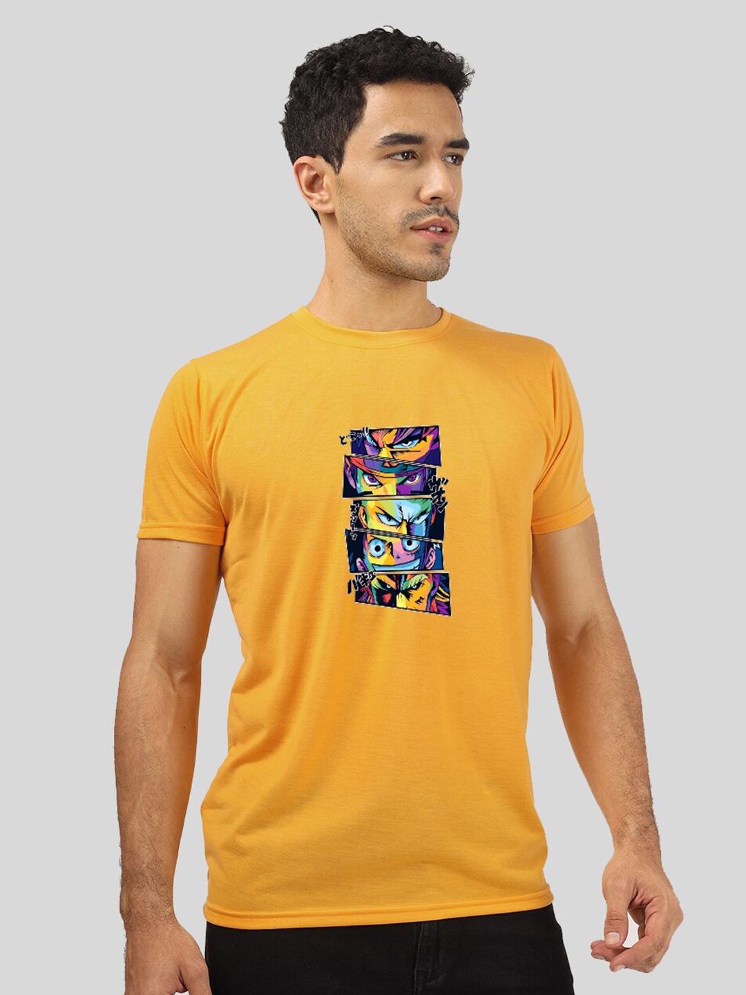

Greylongg Men Graphic Printed Round Neck T-shirt, Mustard