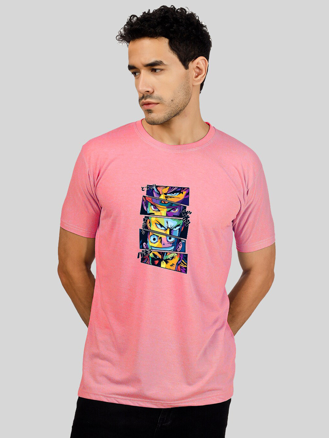 

Greylongg Men Graphic Printed Round Neck T-shirt, Pink