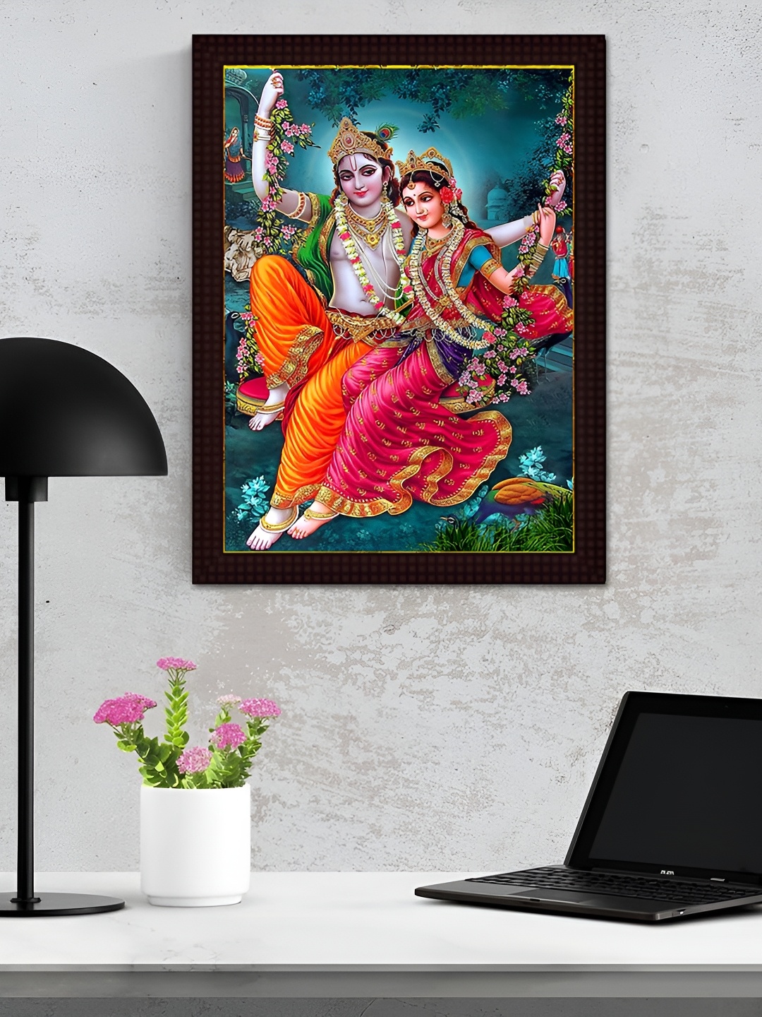 

Tamatina Blue & Pink Radha Krishna Printed Wooden Wall Art