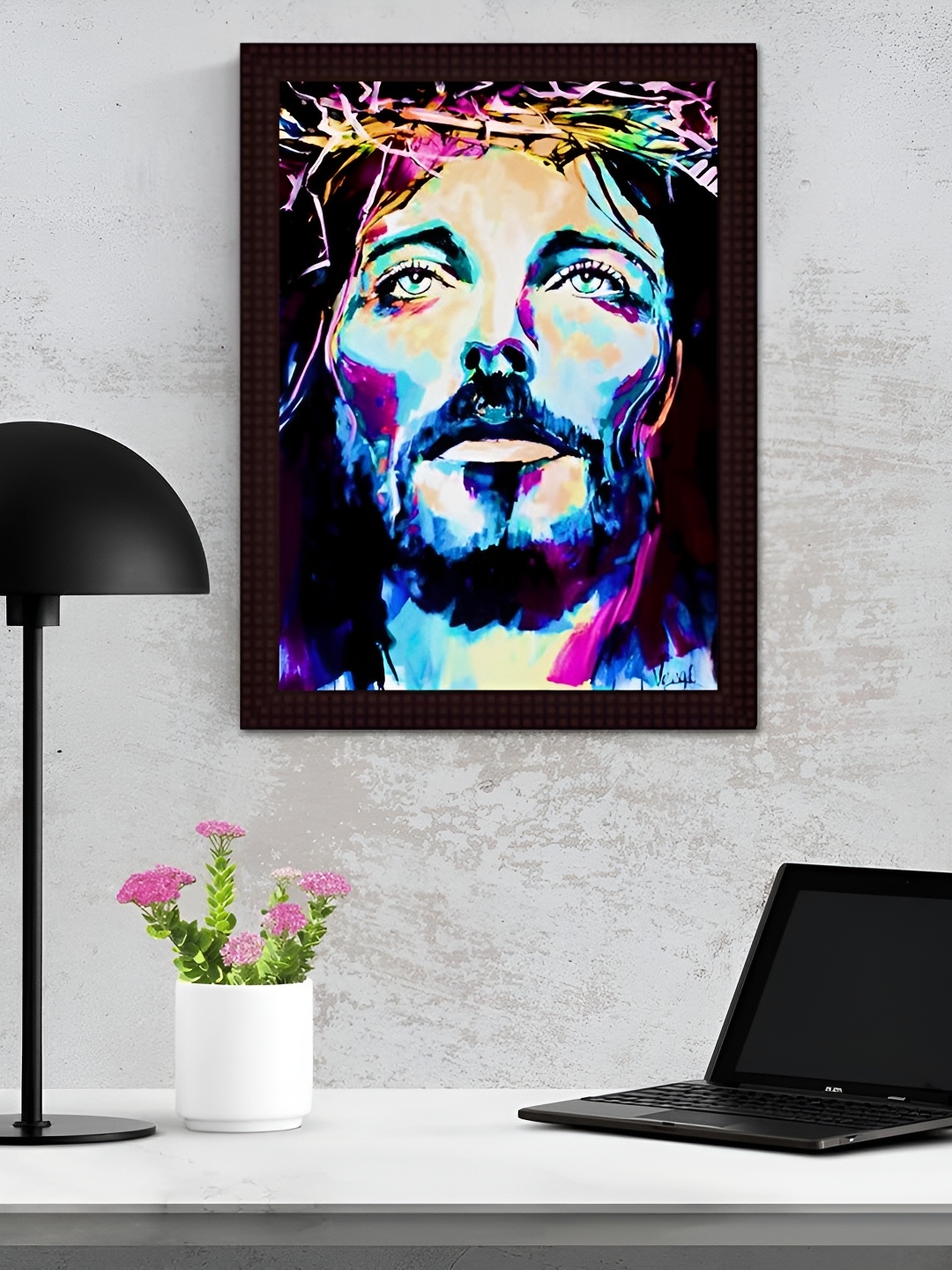 Tamatina Black & Blue Lord Saviour Jesus Religious Printed Wooden Wall Art