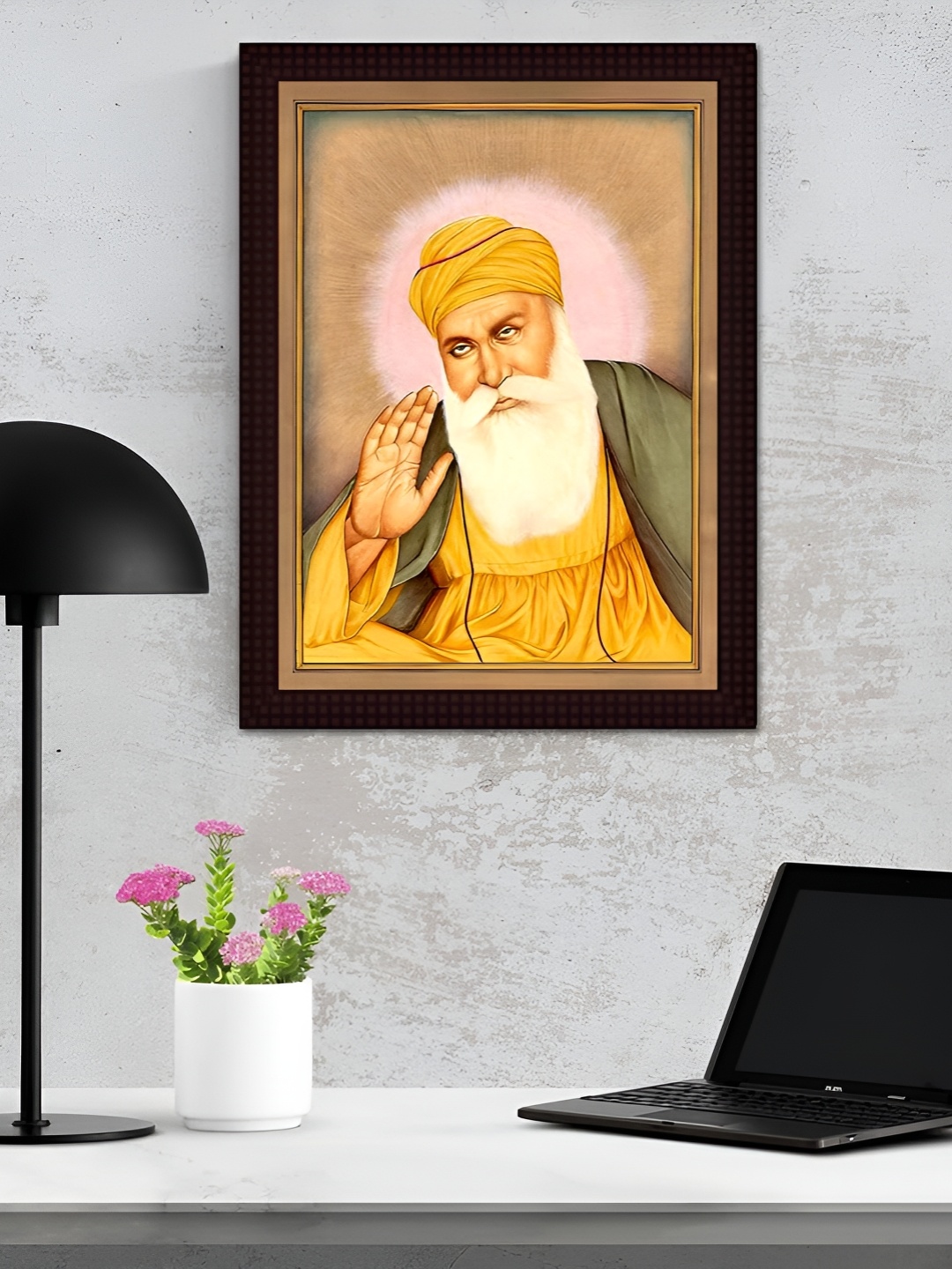 

Tamatina Yellow & Beige Guru Nanak dev Ji Religious Printed Wooden Wall Art