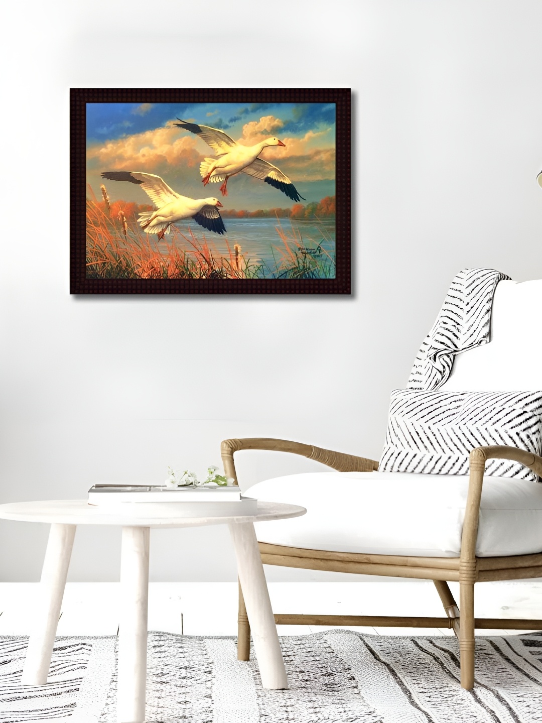 Tamatina Green & Beige Birds and Animals Printed Wooden Framed Wall Art, Blue