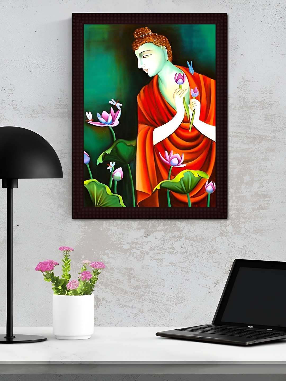 

Tamatina Green & Red Buddha With Lotus Printed Wall Art