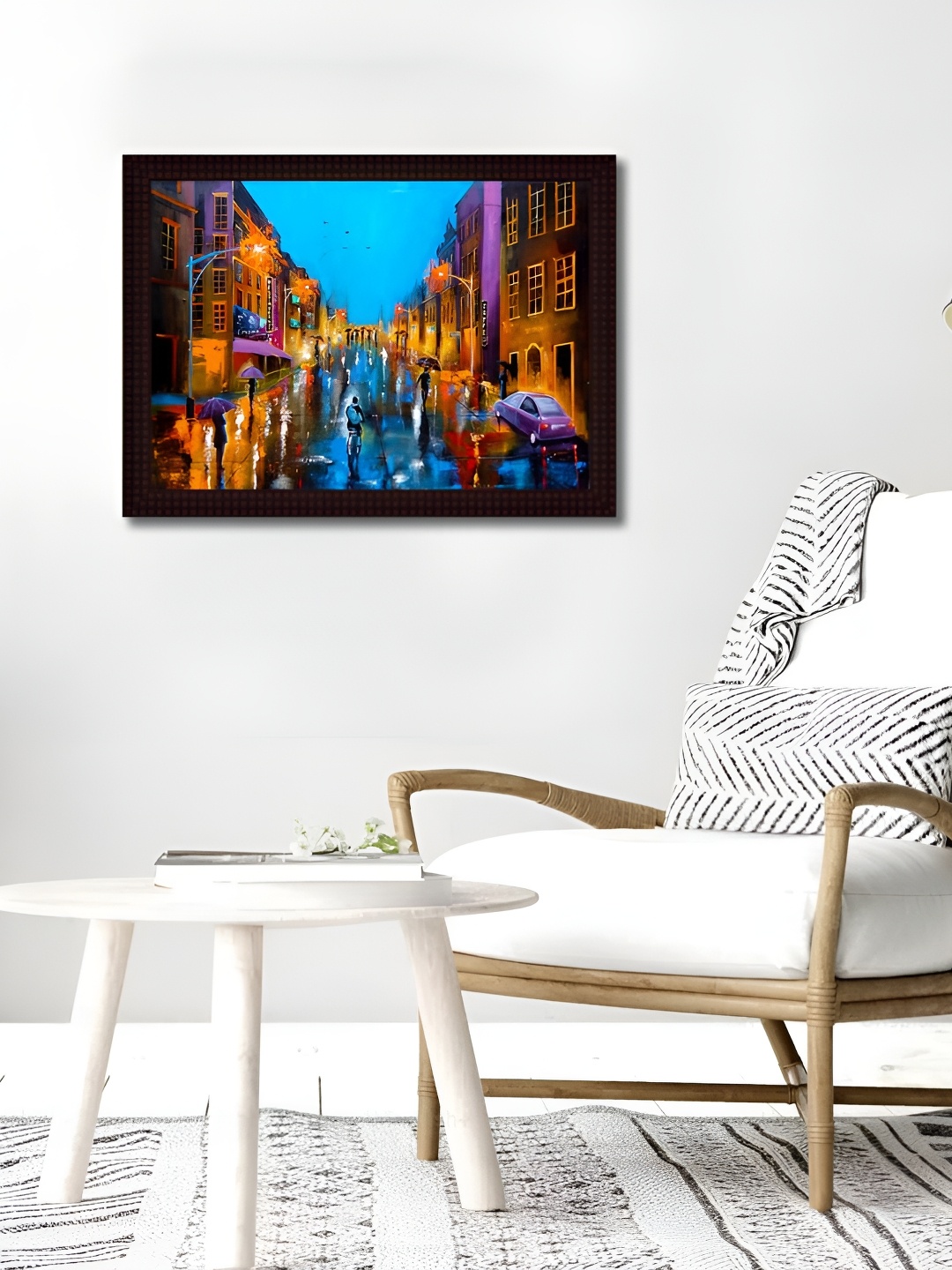 

Tamatina Orange Coloured & Blue New York Down Town Printed Wooden Wall Paintings