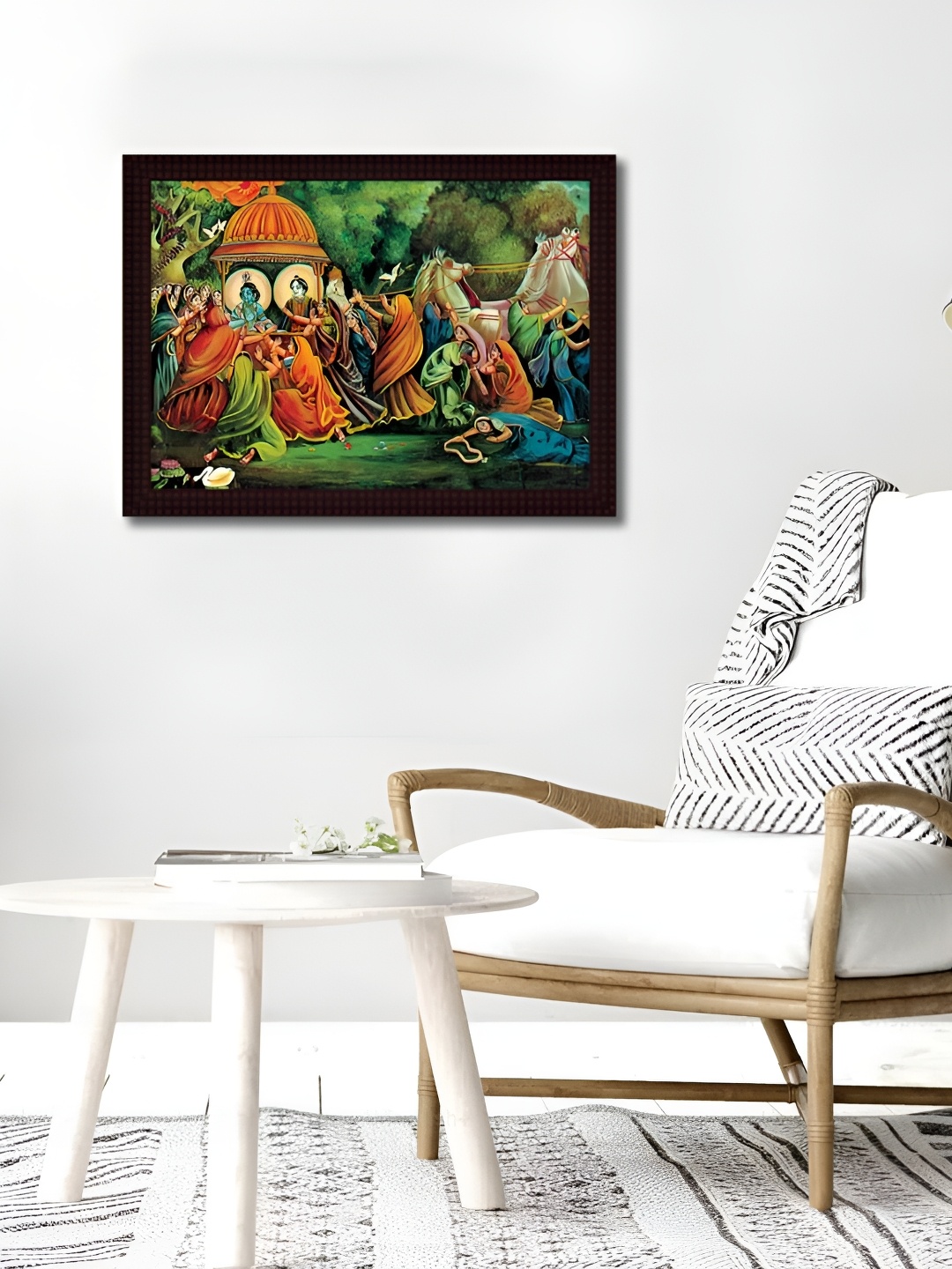 

Tamatina Green & Black Radha & Krishna With Gopies Printed Wall Art