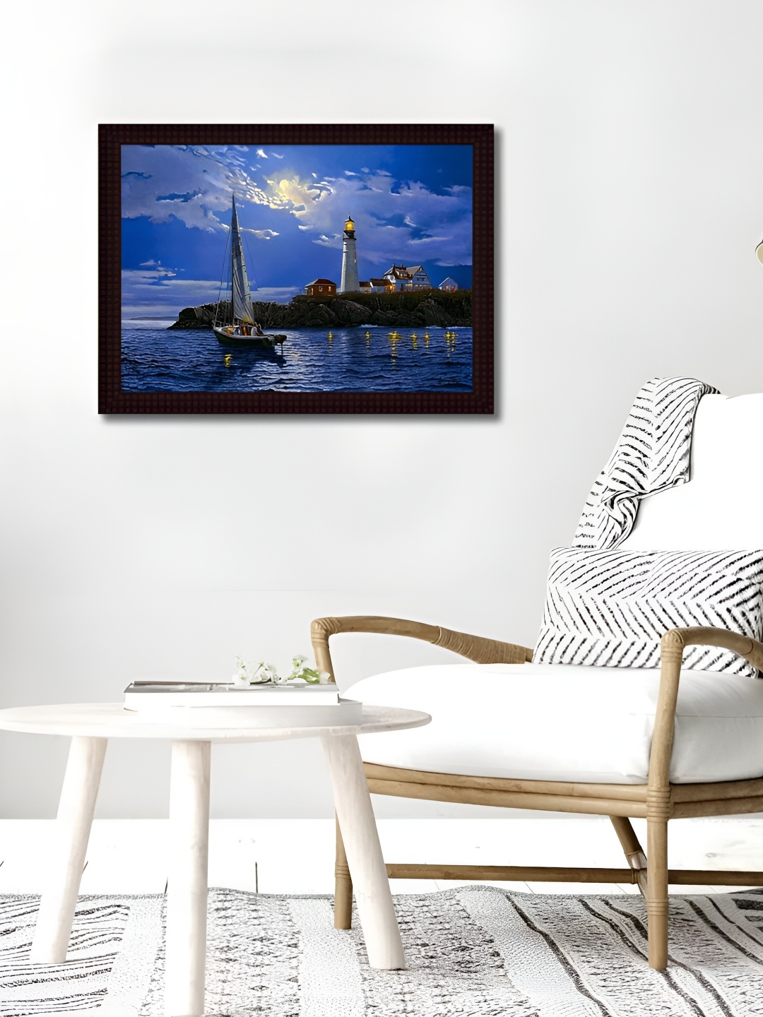 

Tamatina Blue & White The Starry Night Moon Printed Wooden Wall Paintings