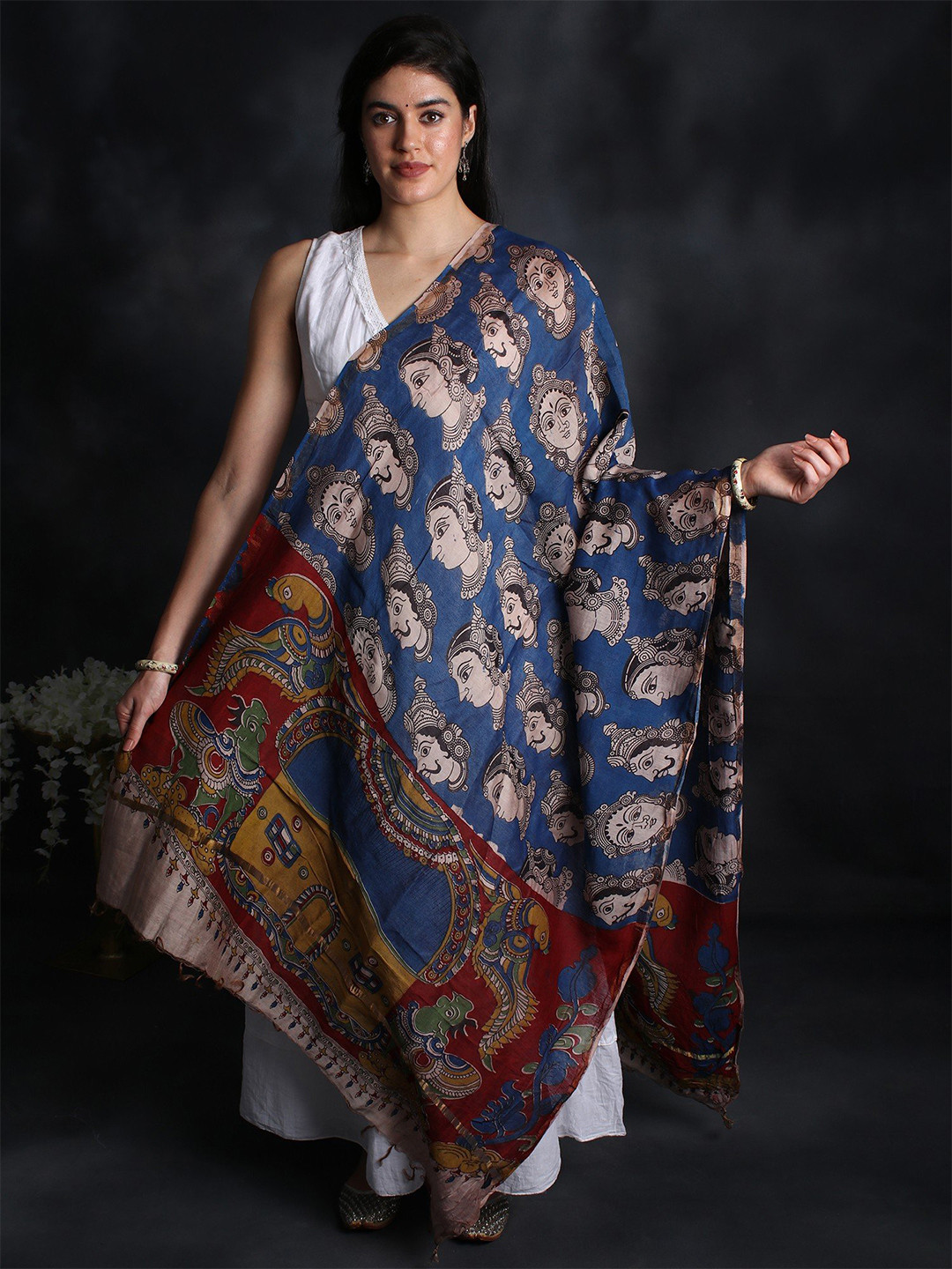 

Exotic India Ethnic Motifs Printed Pure Cotton Dupatta, Black