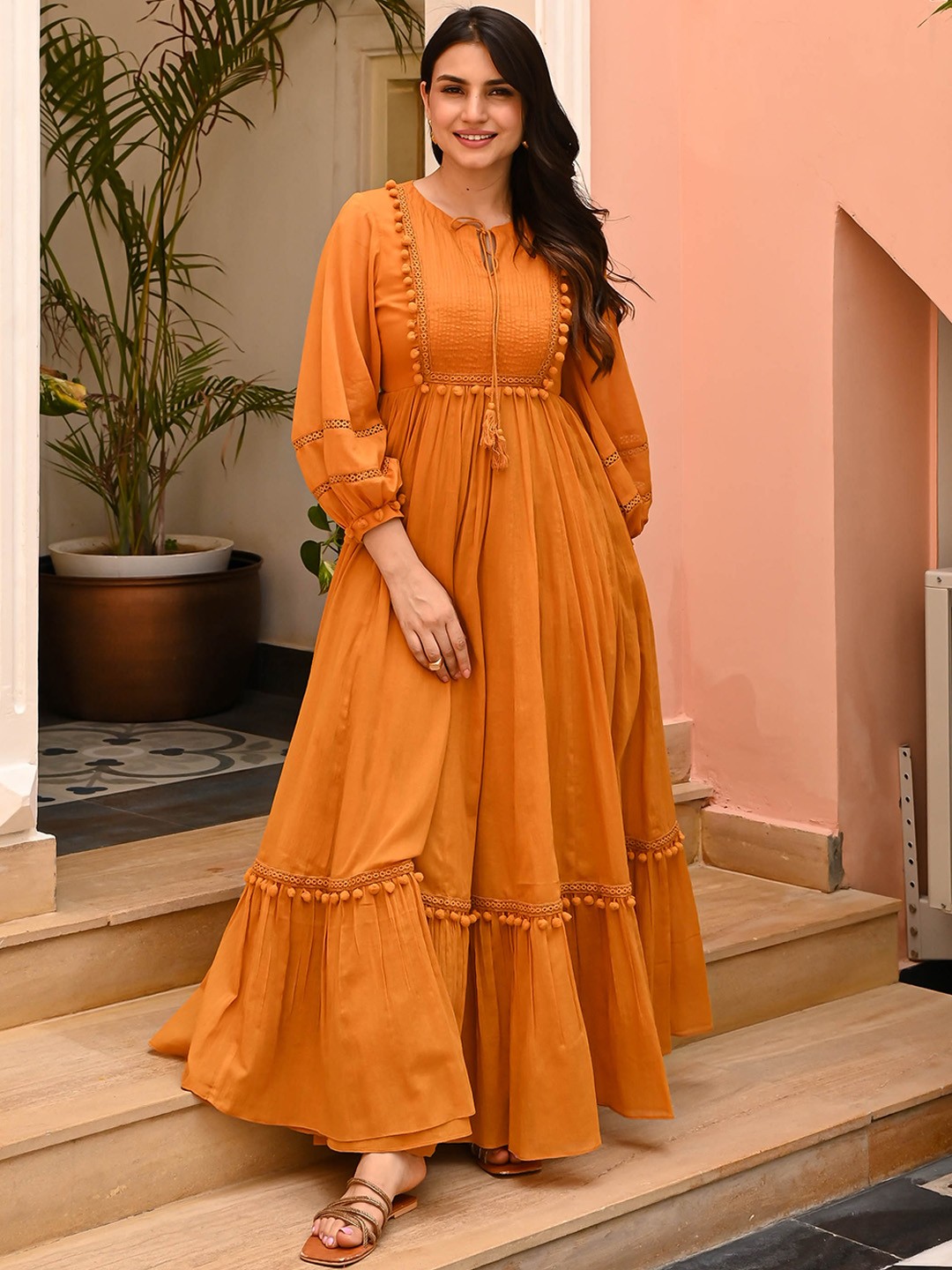 

Bunaai Cotton Flared Maxi Dress, Mustard