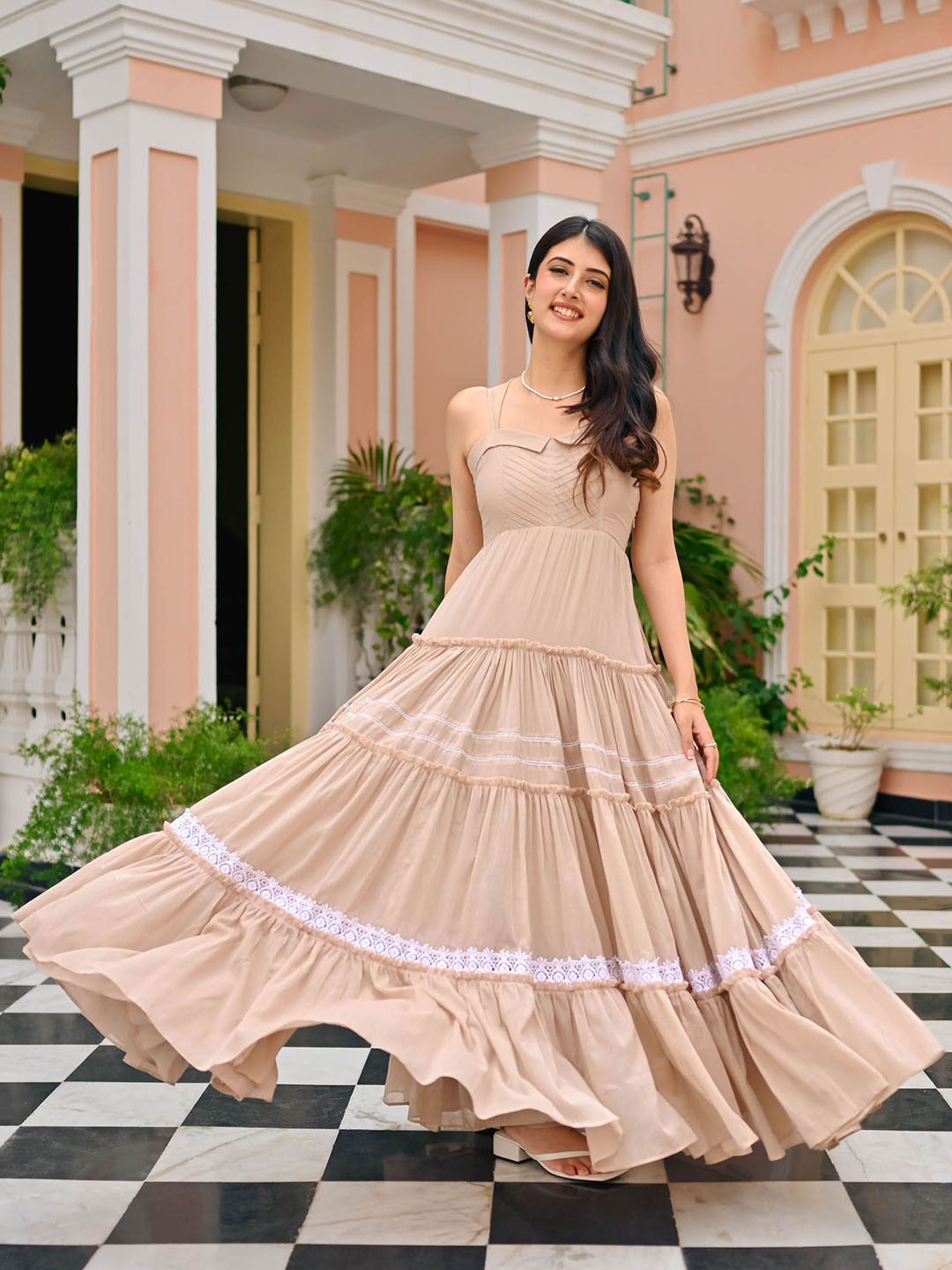 

Bunaai Cotton Fit & Flared Maxi Ethnic Dresses, Cream