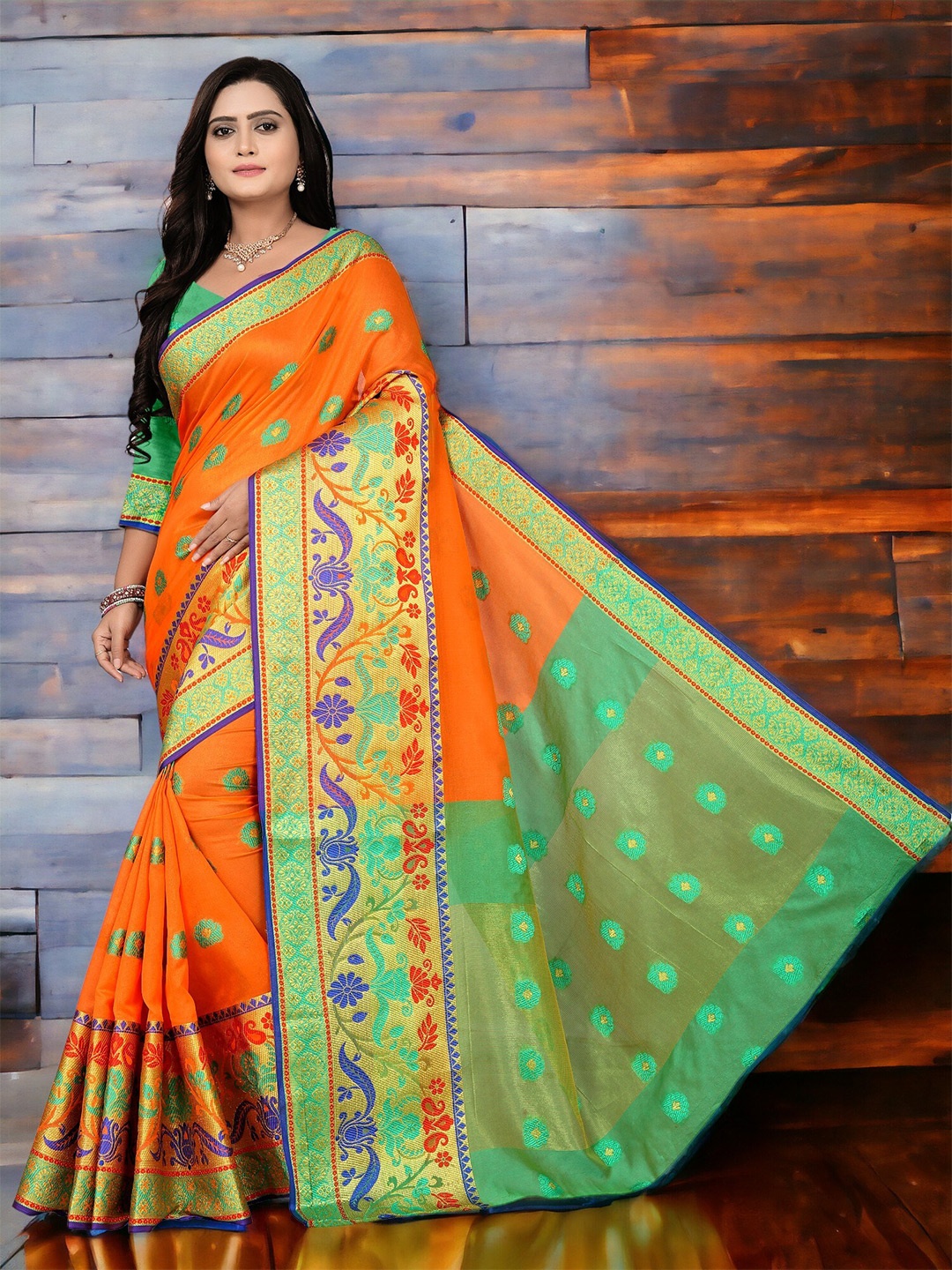 

CARTYSHOP Woven Design Zari Banarasi Saree, Orange