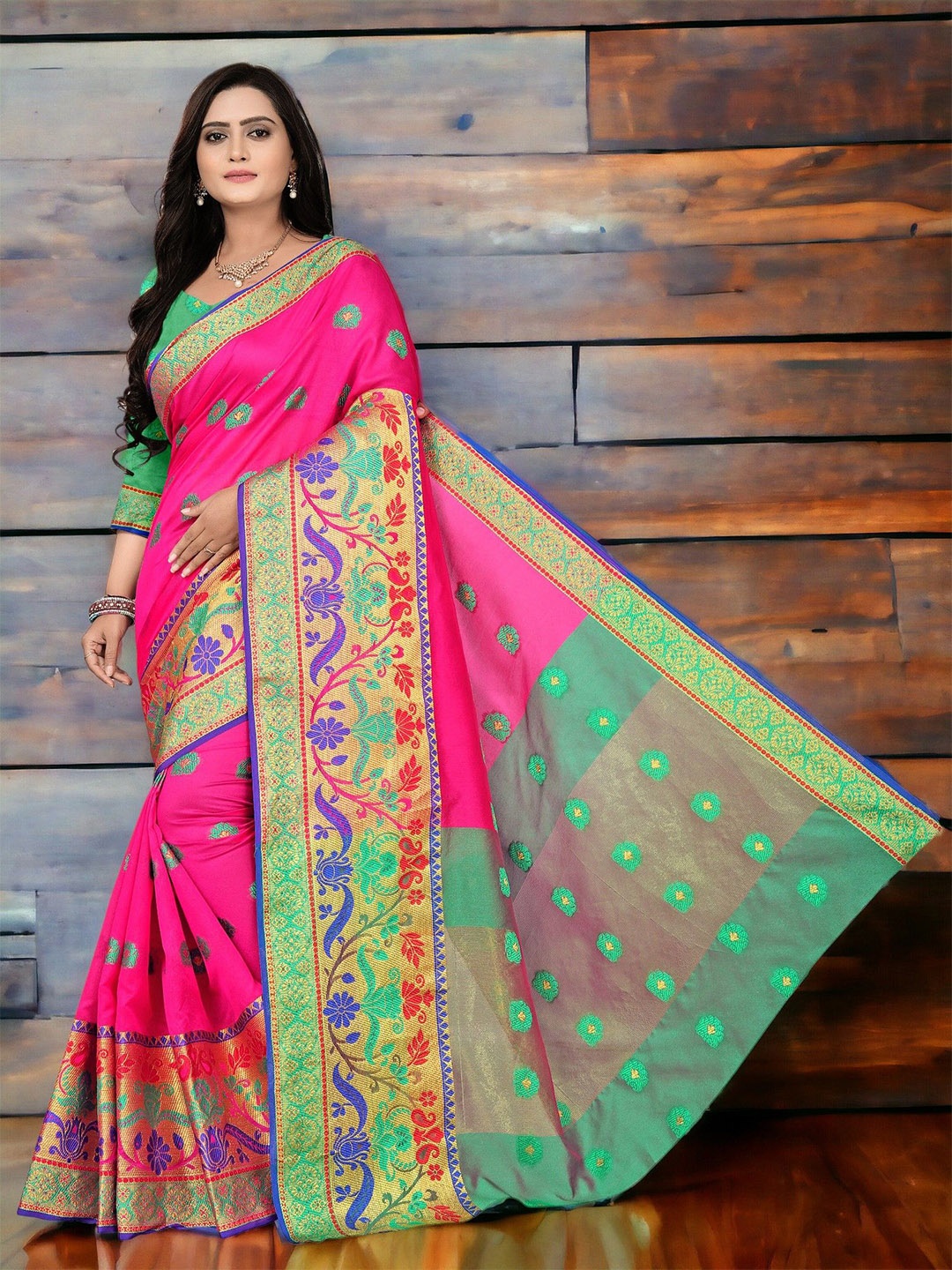 

CARTYSHOP Ethnic Motifs Zari Silk Blend Banarasi Saree, Pink