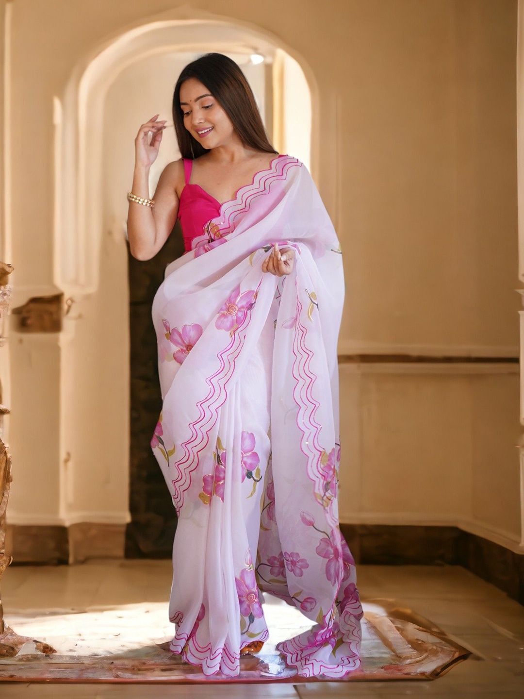 

Vastrasky Global Ethnic Motifs Sequinned Organza Saree, Lavender