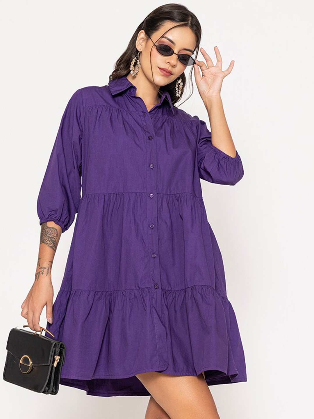 

Lounge Dreams Pure Cotton Shirt Dress, Purple