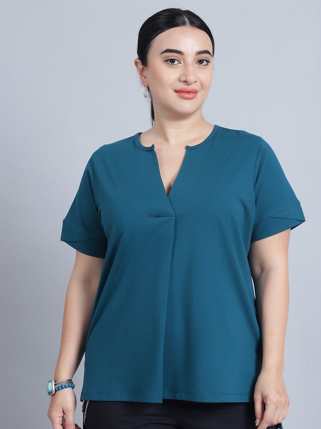 

Baawri Solid Short Sleeves Top, Teal