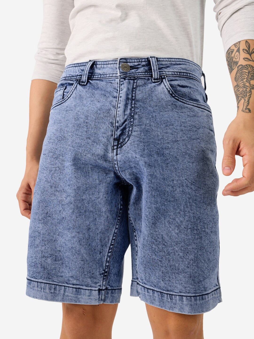 

The Souled Store Men Washed Denim Shorts, Blue
