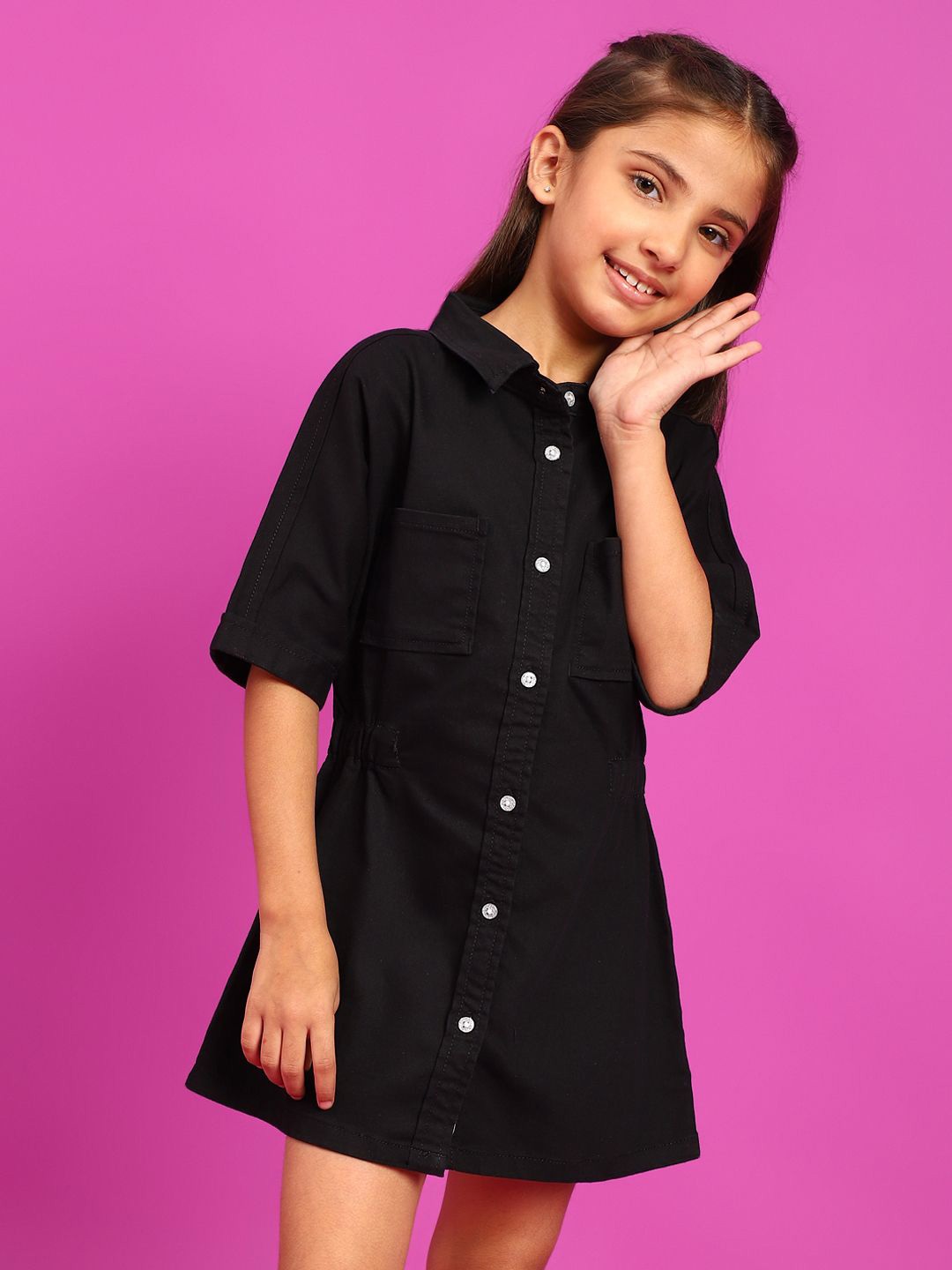 

TALES & STORIES Short Sleeves Shirt Dress, Black