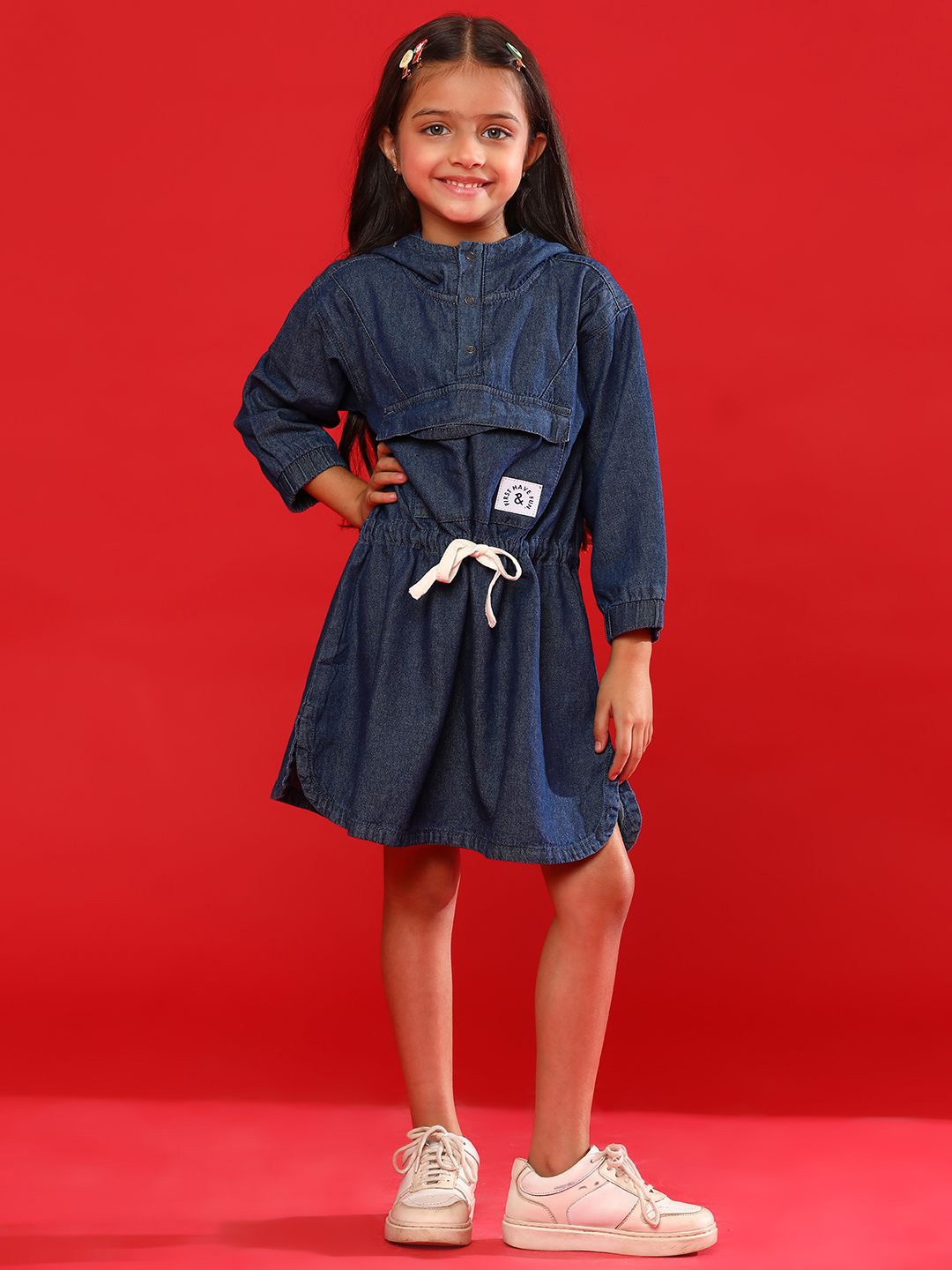 

TALES & STORIES Long Sleeves Denim Shirt Dress, Blue