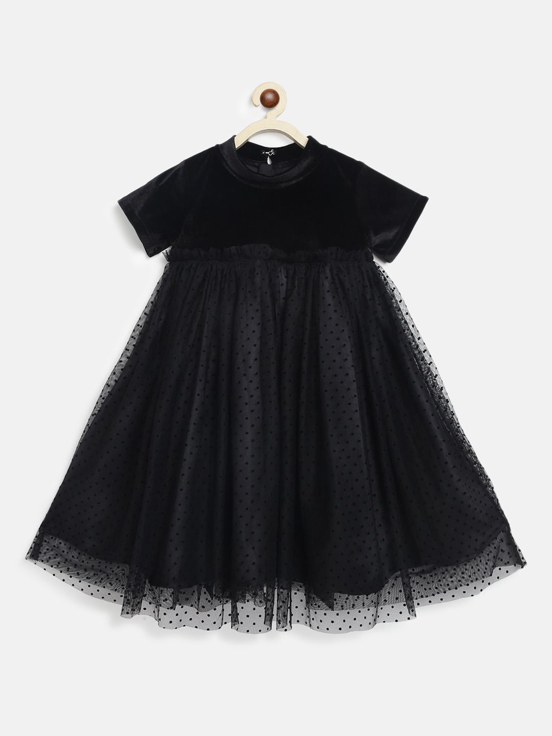 

TALES & STORIES Short Sleeves Fit & Flare Dress, Black