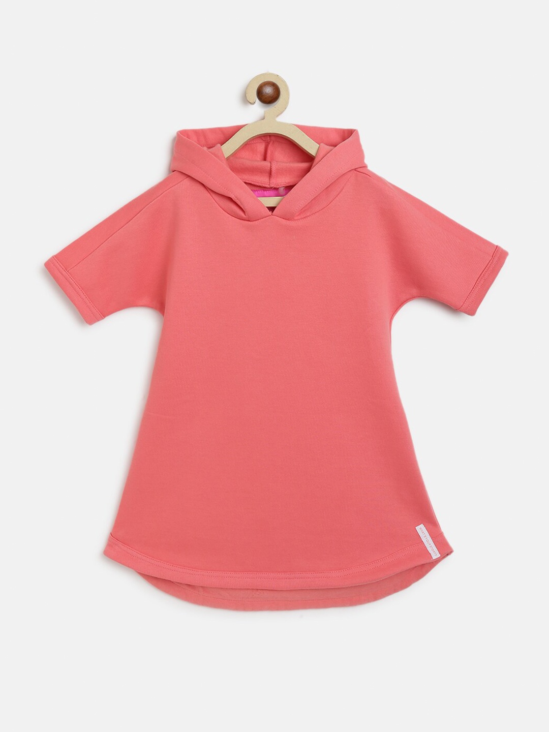 

TALES & STORIES Girls Hooded Neck Cotton T-shirt Dress, Peach