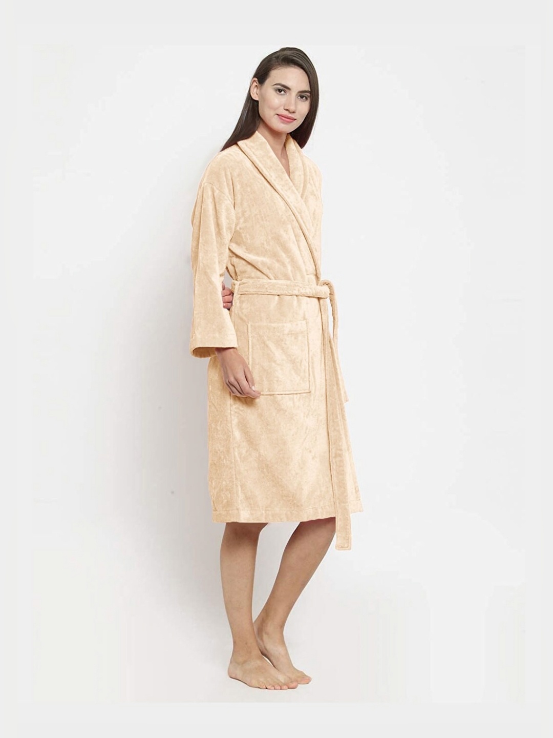 

MYTRIDENT Brown Pure Cotton Bath Robe, Beige