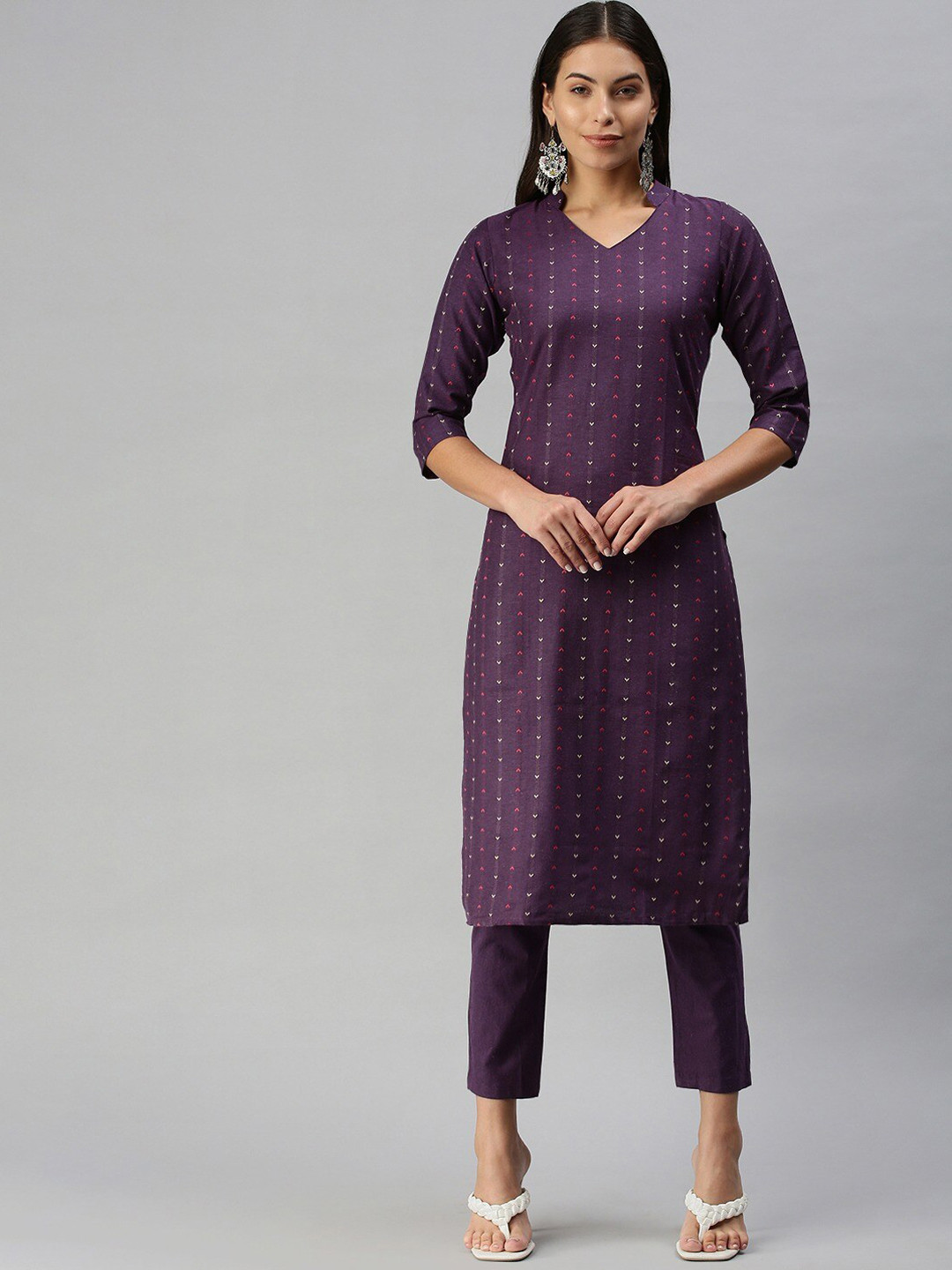 

KALINI Women Regular Thread Work Kurta with Trousers, Violet