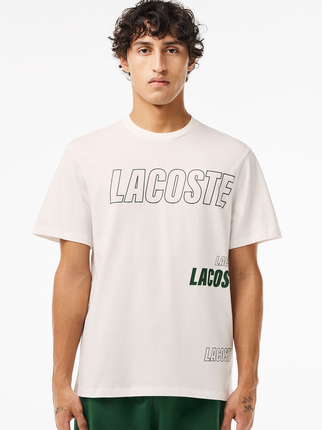 

LACOSTE Printed Drop-Shoulder Lounge Tshirt, White