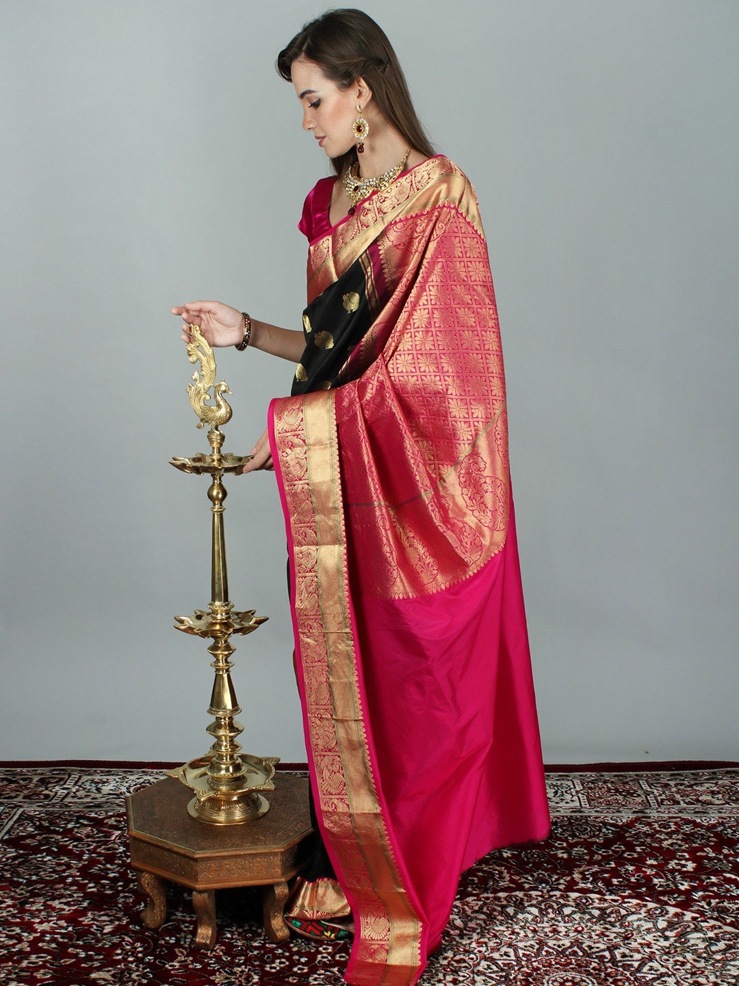 

Exotic India Women Ethnic Motifs Zari Pure Silk Uppada Saree, Black