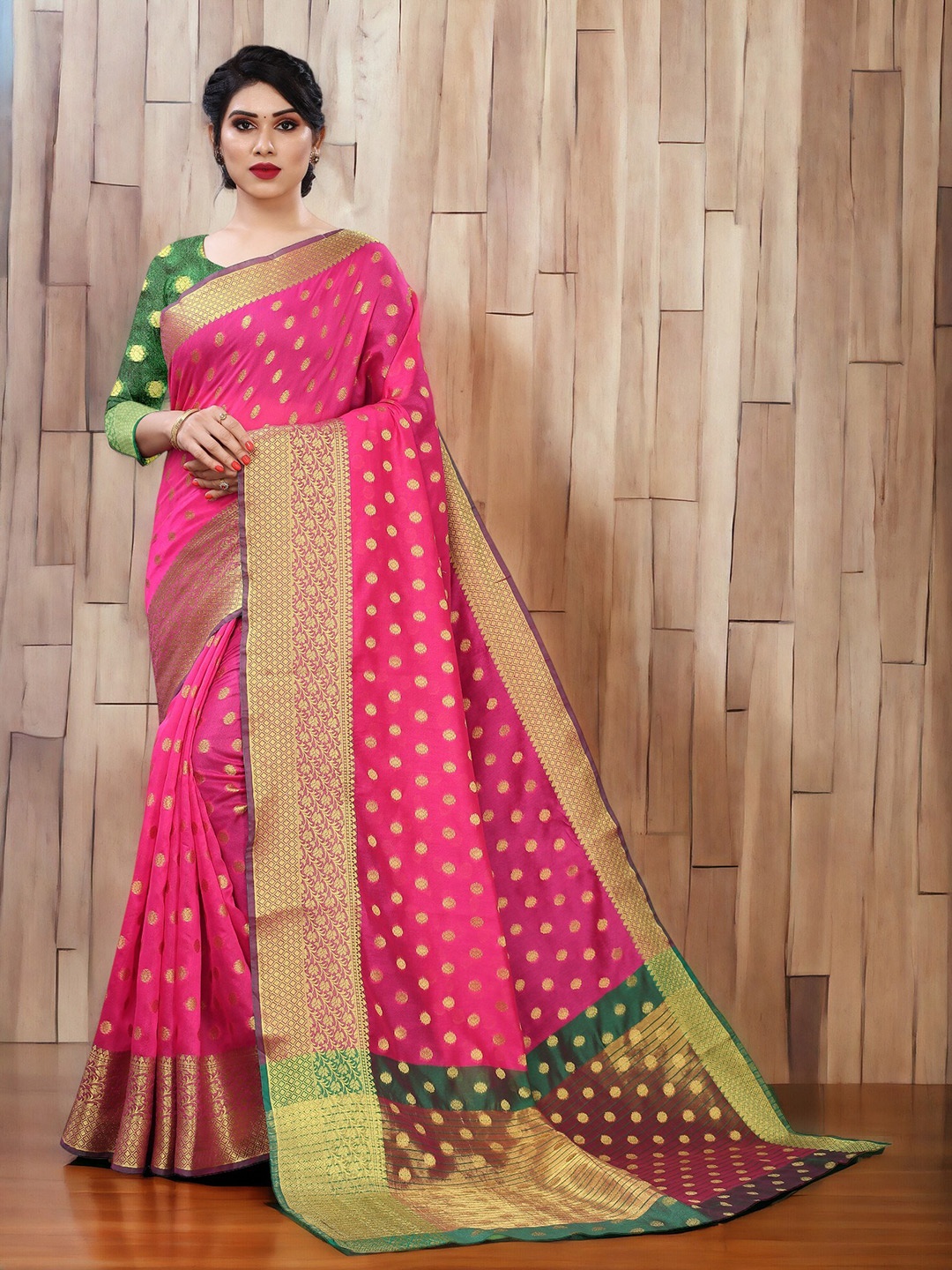 

CARTYSHOP Ethnic Motifs Zari Silk Blend Banarasi Saree, Pink