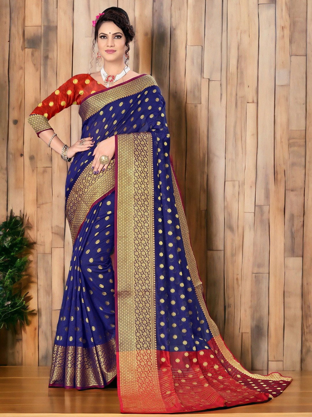 

CARTYSHOP Woven Design Zari Silk Blend Banarasi Saree, Blue