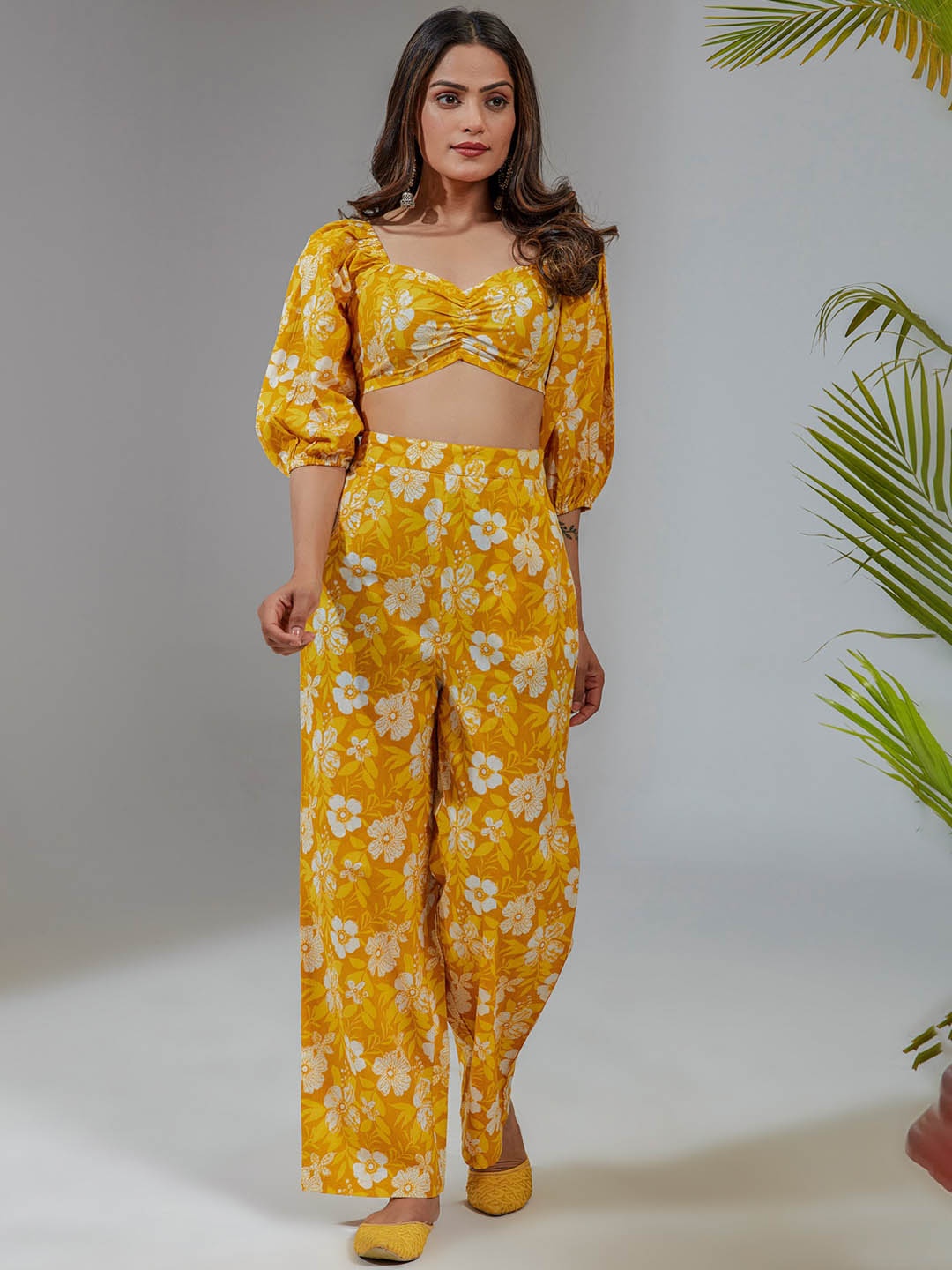 

KASYA Printed Pure Cotton Top & Trousers Co-Ords Set, Yellow