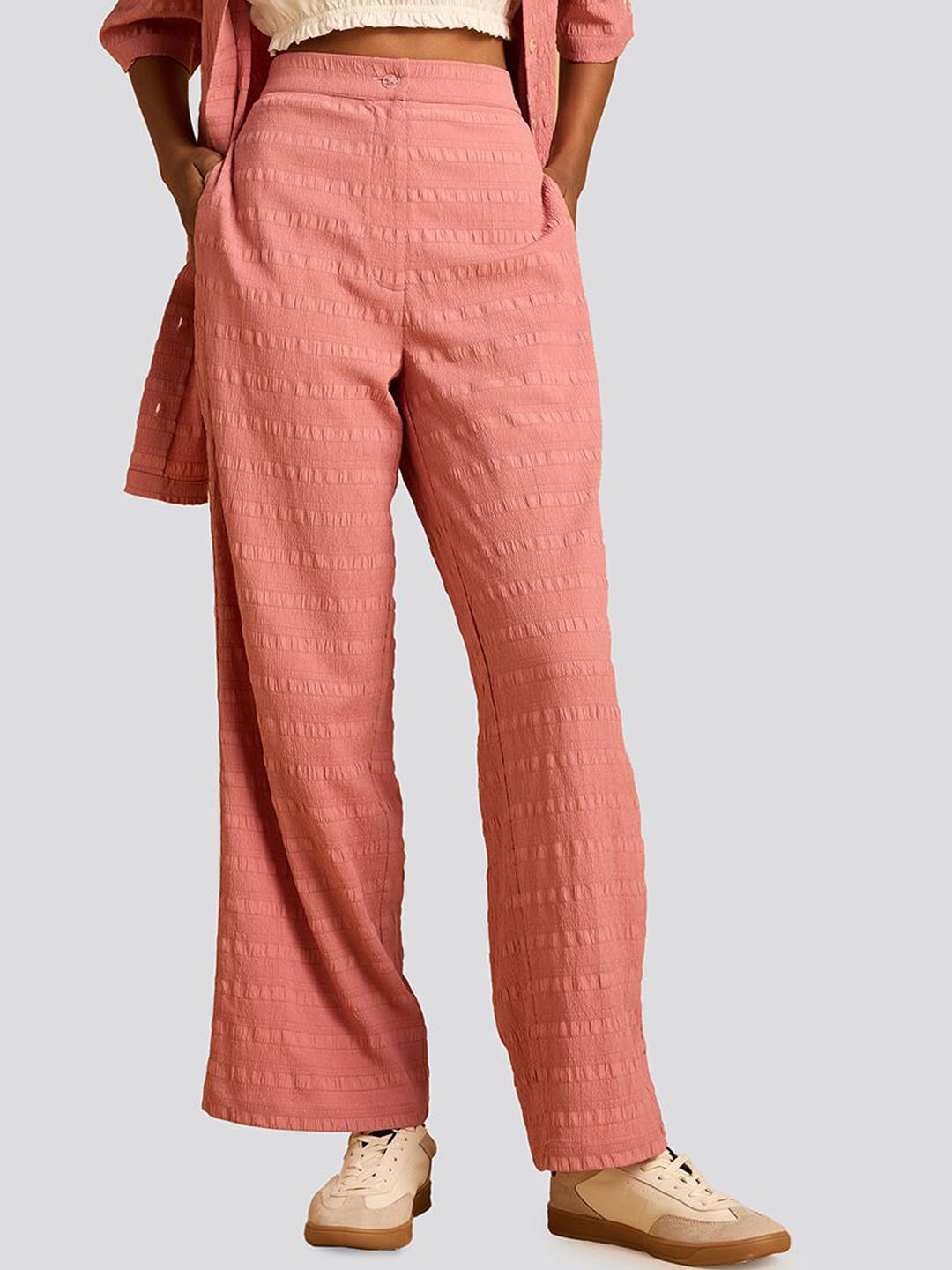 

Muvazo Women Mid-Rise Comfort Wrinkle Free Trousers, Pink