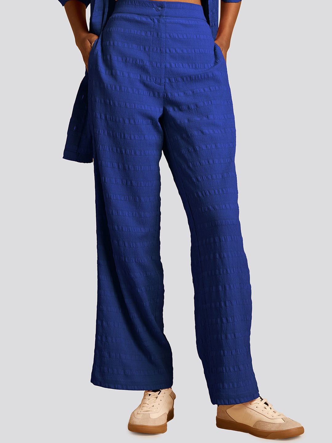 

Muvazo Women Comfort Wrinkle Free Trousers, Blue