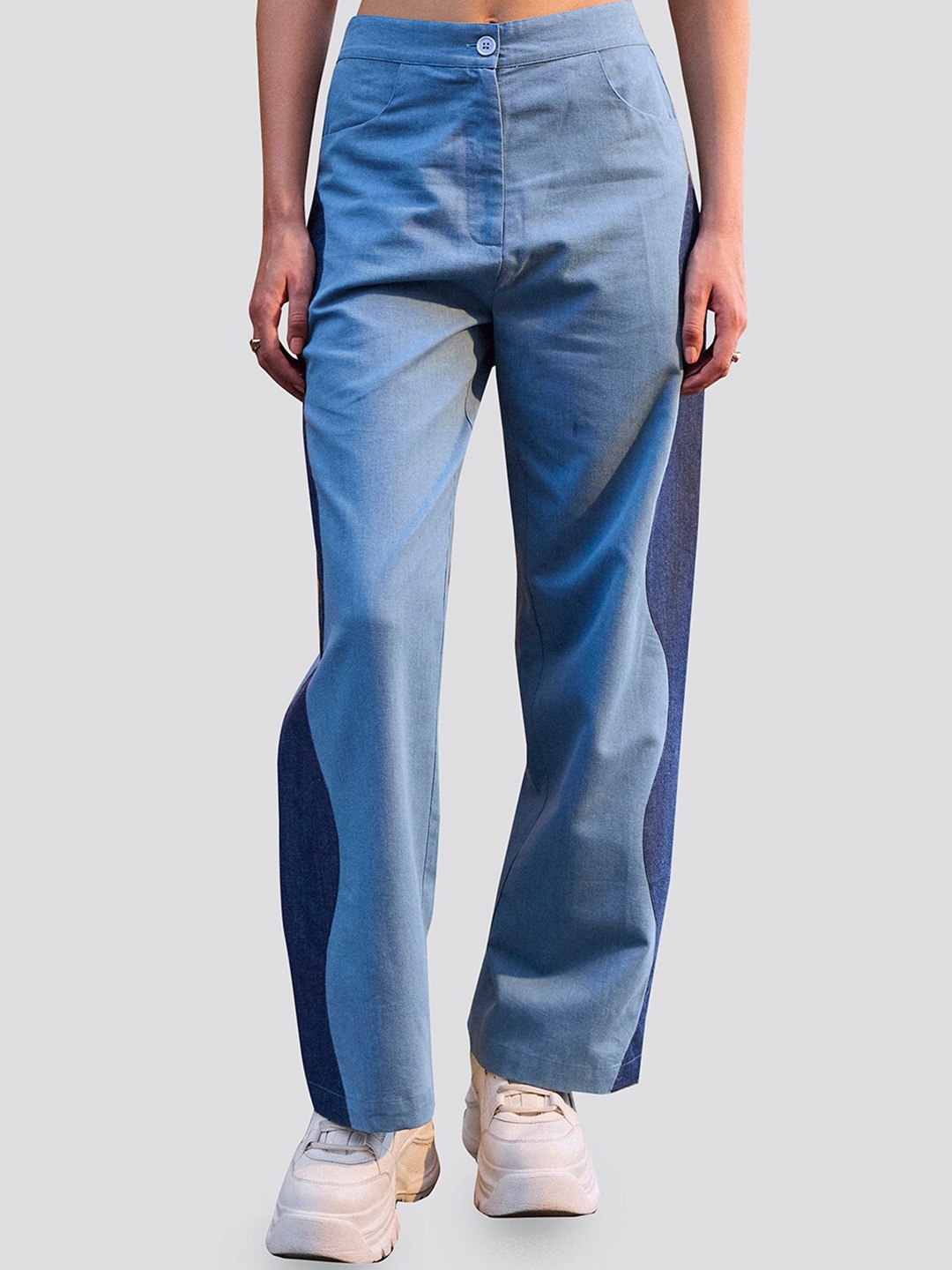 

Muvazo Women Comfort Regular Fit Wrinkle Free Trousers, Blue