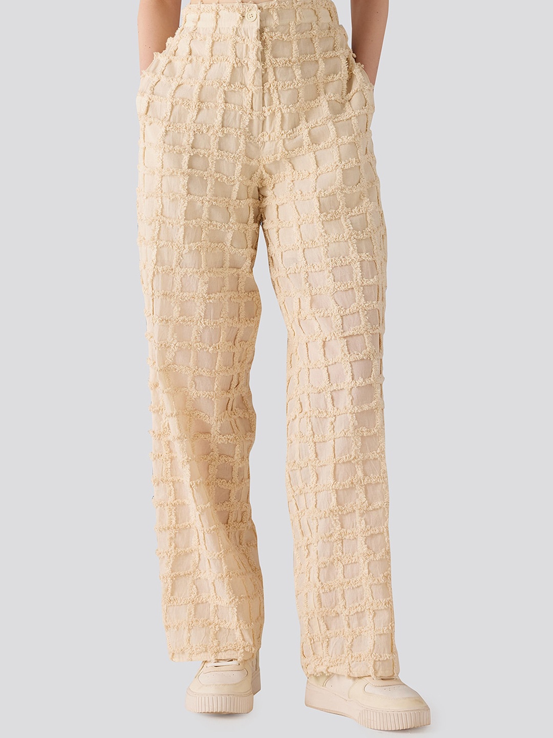 

Muvazo Women Floral Printed Comfort Wrinkle Free Trousers, Beige